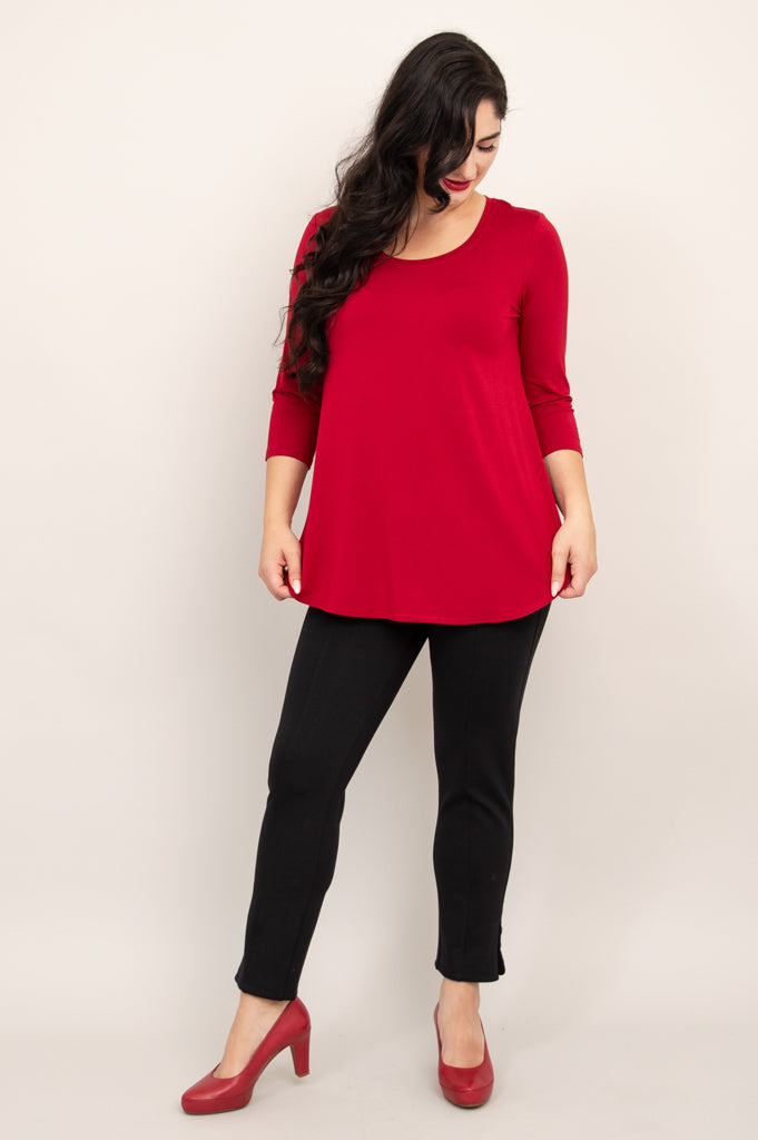 Jazz 3/4 Sleeve Women's Tops - Soft Bamboo Fabric Lipstick Red Blouse for Casual Wear & Office Outfits