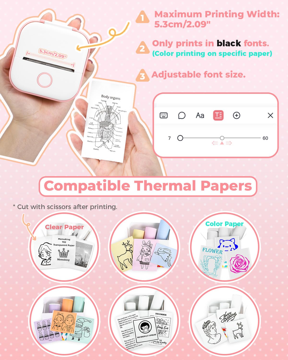 Memoking Mini Sticker Printer - Wireless Inkless Thermal Label Maker for Students, Birthday Gifts | Portable Sticker Machine Compatible with iOS & Android (Pink) | Perfect for DIY Crafts, Scrapbooking & Party Favors