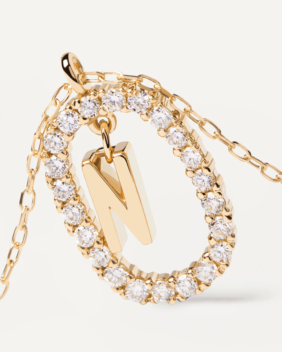 GRID 5 Diamonds & 14K Yellow Gold Letter N Pendant Necklace - Elegant Bridal Jewelry Gift for Women