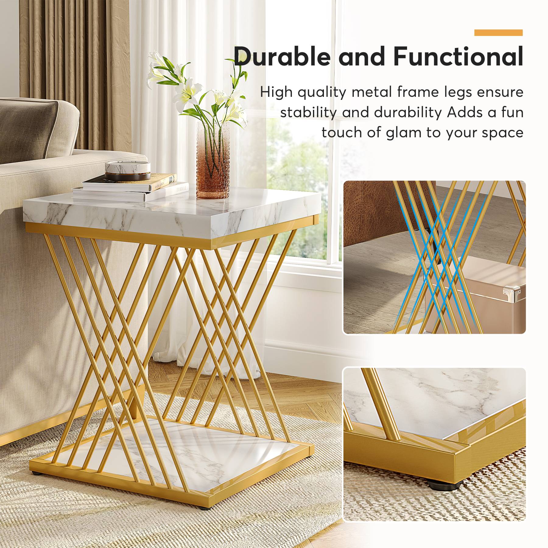 Modern Square End Table with 2-Tier Storage - Stylish Side Table & Bedside Nightstand for Living Room, Bedroom, or Office