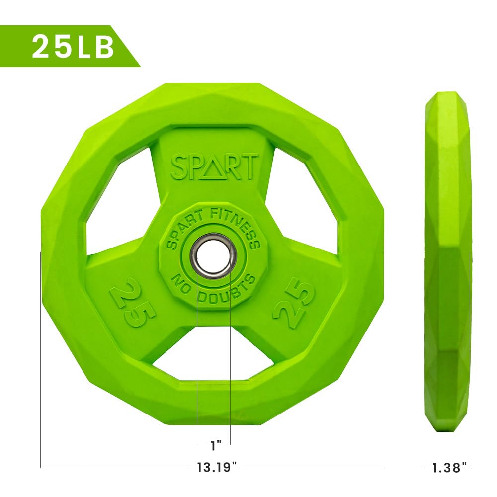 SPART Color Coded 1-Inch Rubber Coated Weight Plates - Solid Cast Iron Standard Grip Plates for Barbell Strength Training, Weightlifting & Crossfit - Fits 25mm/28mm Olympic Bars - Perfect for Home Gym, Commercial Fitness & Crossfit Boxes