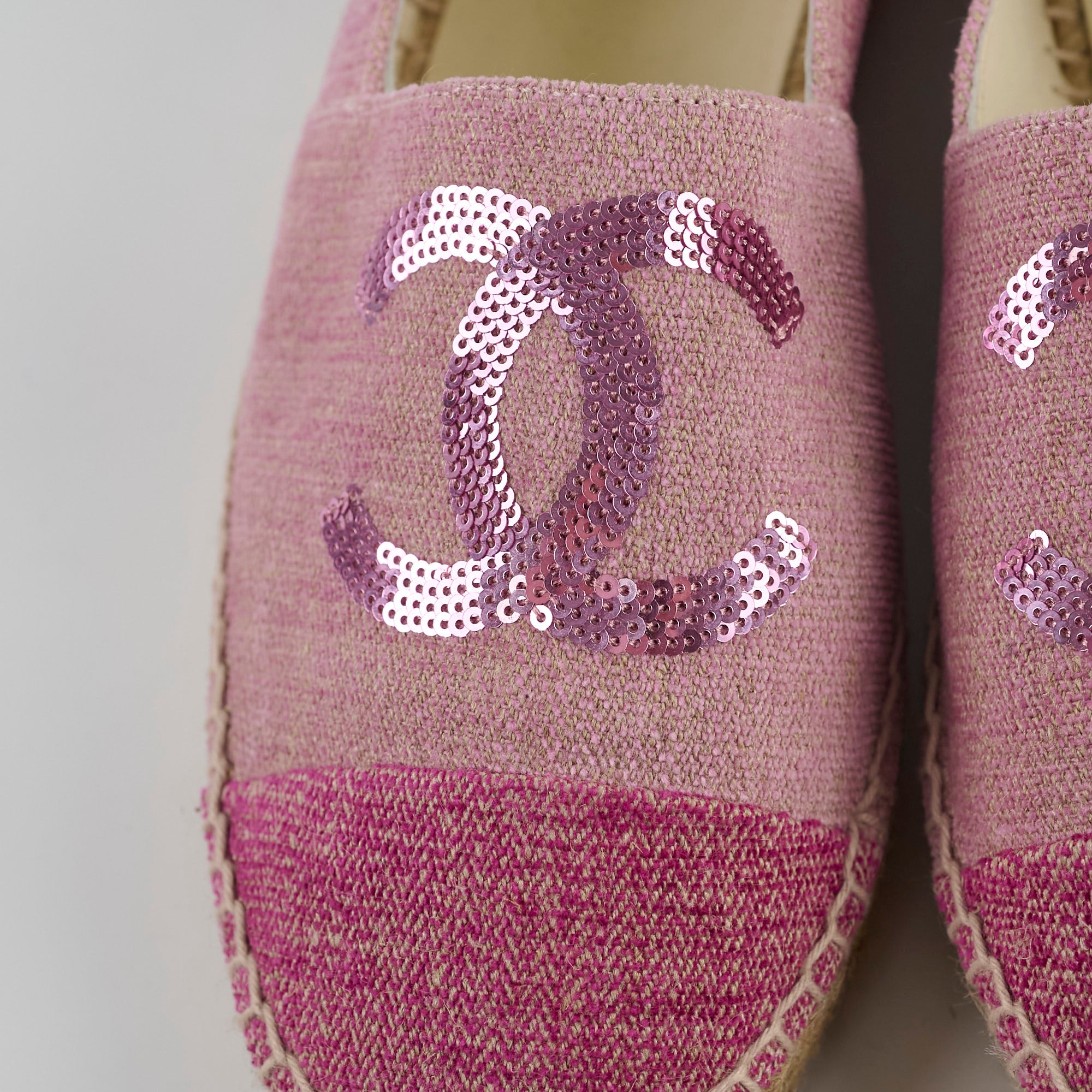 Chanel Sequin Espadrilles Women's Flats Pink Size 40 | Luxury Designer Shoes for Parties, Weddings & Special Occasions