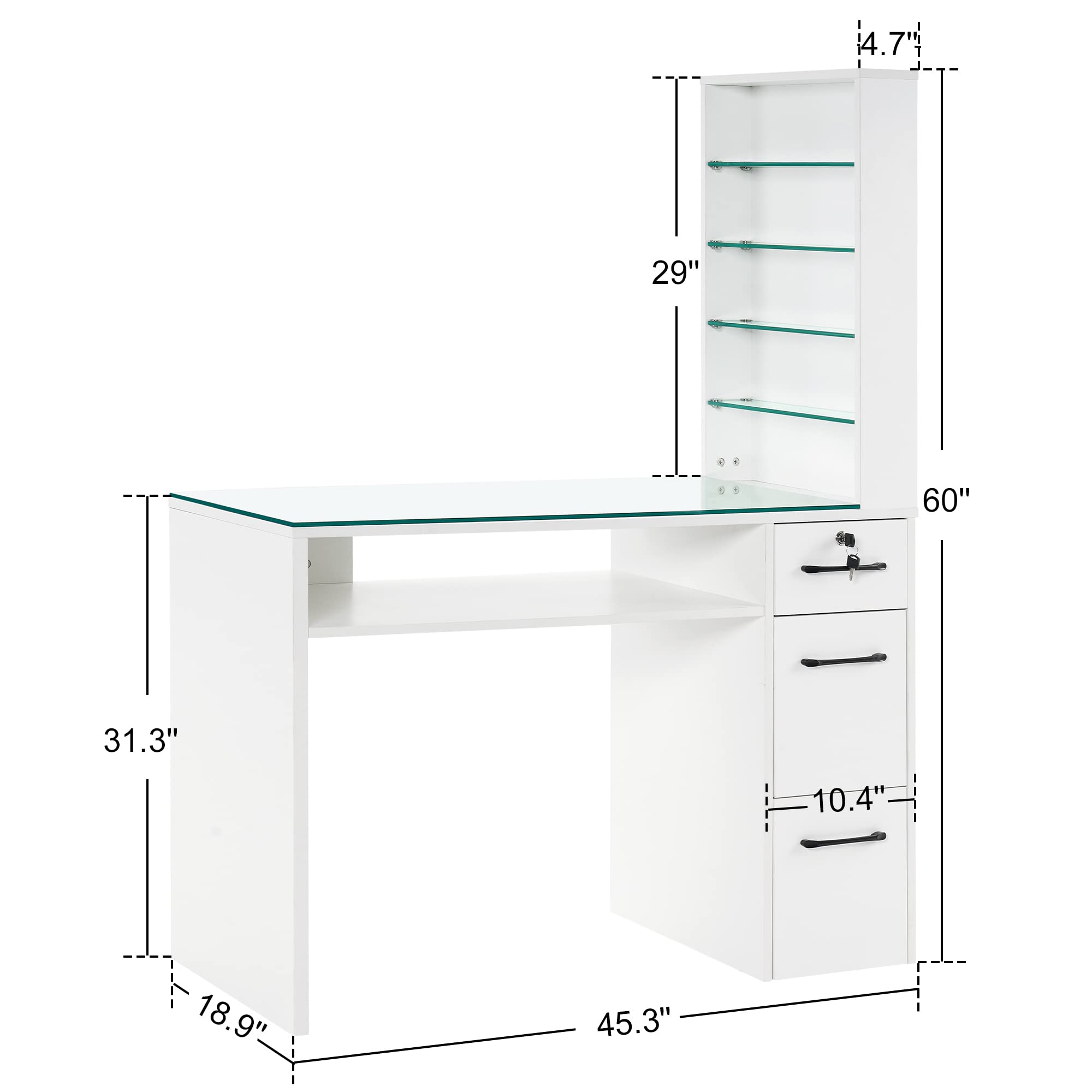 Professional Barber & Manicure Table with 3 Drawers & Storage Shelves - 45x60x19 Inch White Nail Salon Station for Spa, Beauty Parlor & Home Use - Perfect for Manicures, Pedicures & Barber Services