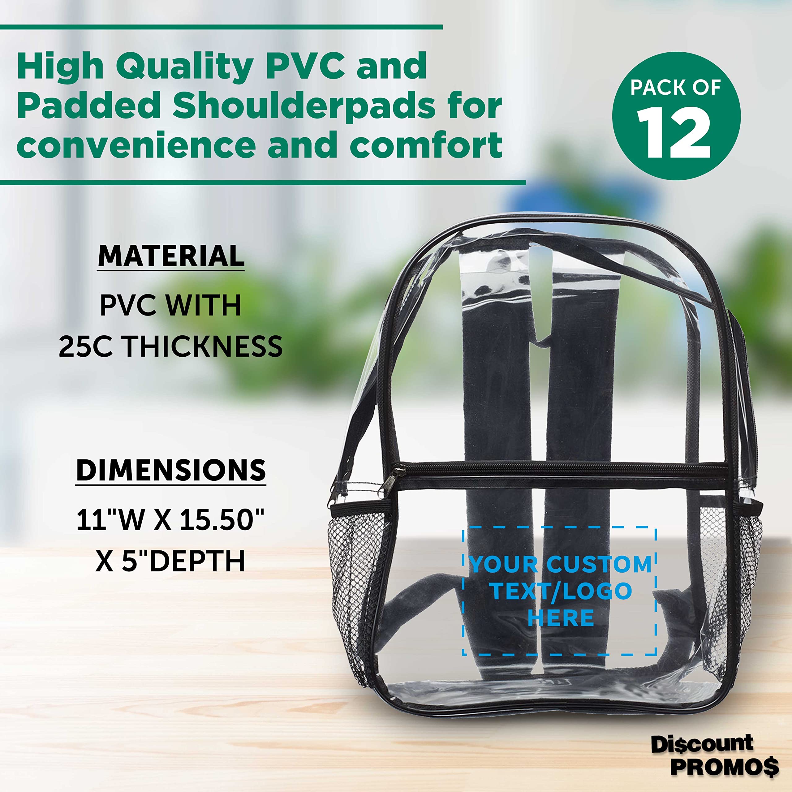 Custom Clear PVC Plastic Backpacks - Set of 12 Bulk Pack, Waterproof & Durable, Personalized Travel Backpacks for Outdoor Activities, School, Beach & Festival Essentials