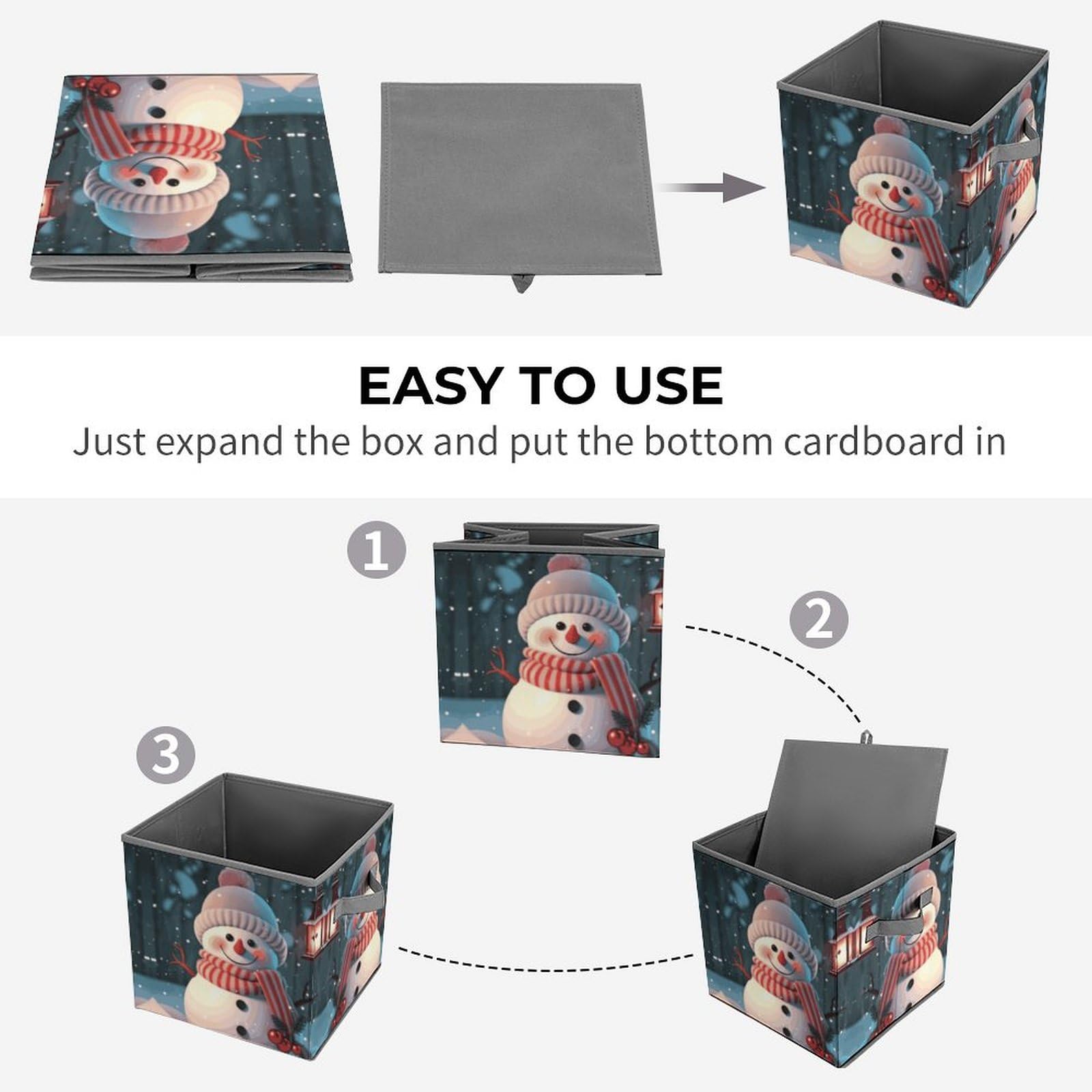 Foldable Snowman Storage Cubes with Handles - Cute Clothes Organizer Bins for Cabinet, Shelf & Closet Organization | Perfect for Seasonal Decor & Kids Room Storage