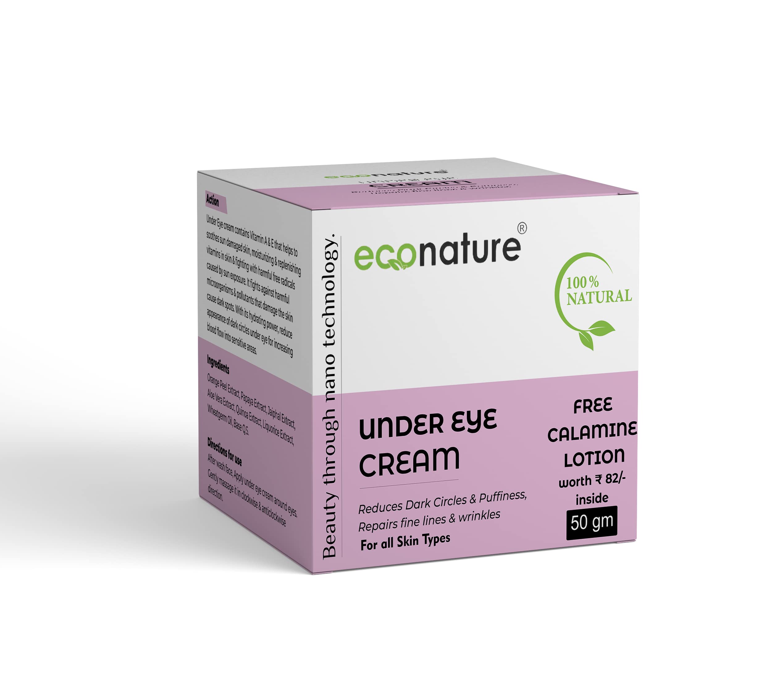 Econature Anti-Aging Under Eye Cream - 50G Dark Circle Treatment for Wrinkles & Fine Lines - Hydrating Eye Zone Care for Soft, Youthful Skin - Perfect for Night Routine & Travel Skincare