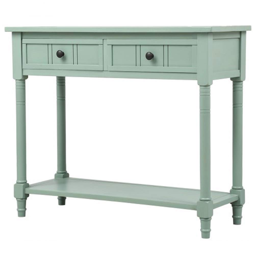 Vintage Daisy Series Console Table - Traditional Design with 2 Drawers & Bottom Shelf, Solid Acacia Mangium Wood (Retro Blue) | Perfect for Entryway, Hallway & Living Room Décor
