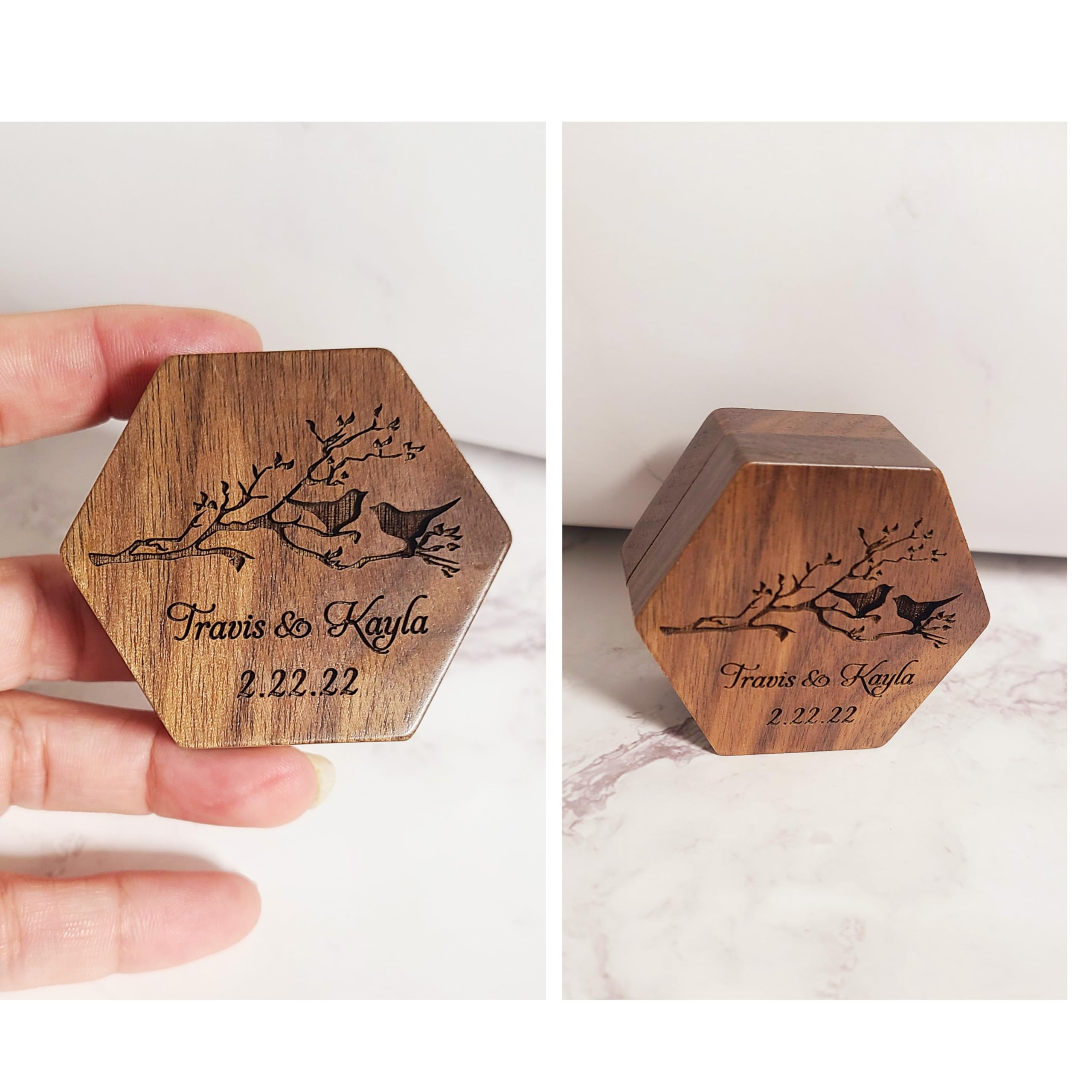 Personalized Engraved Walnut Wood Ring Bearer Box - Octagon Proposal Ring Box for Wedding Engagement, Perfect for Romantic Proposals & Ceremonial Keepsakes