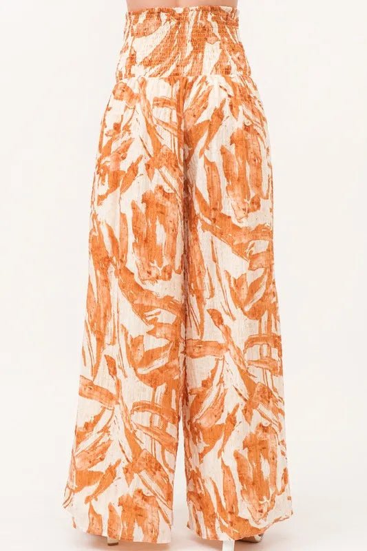 Stylish Abstract Print Smocked Waist Wide Leg Pants for Women - Comfortable & Trendy Lounge Pants for Casual Wear, Work or Travel