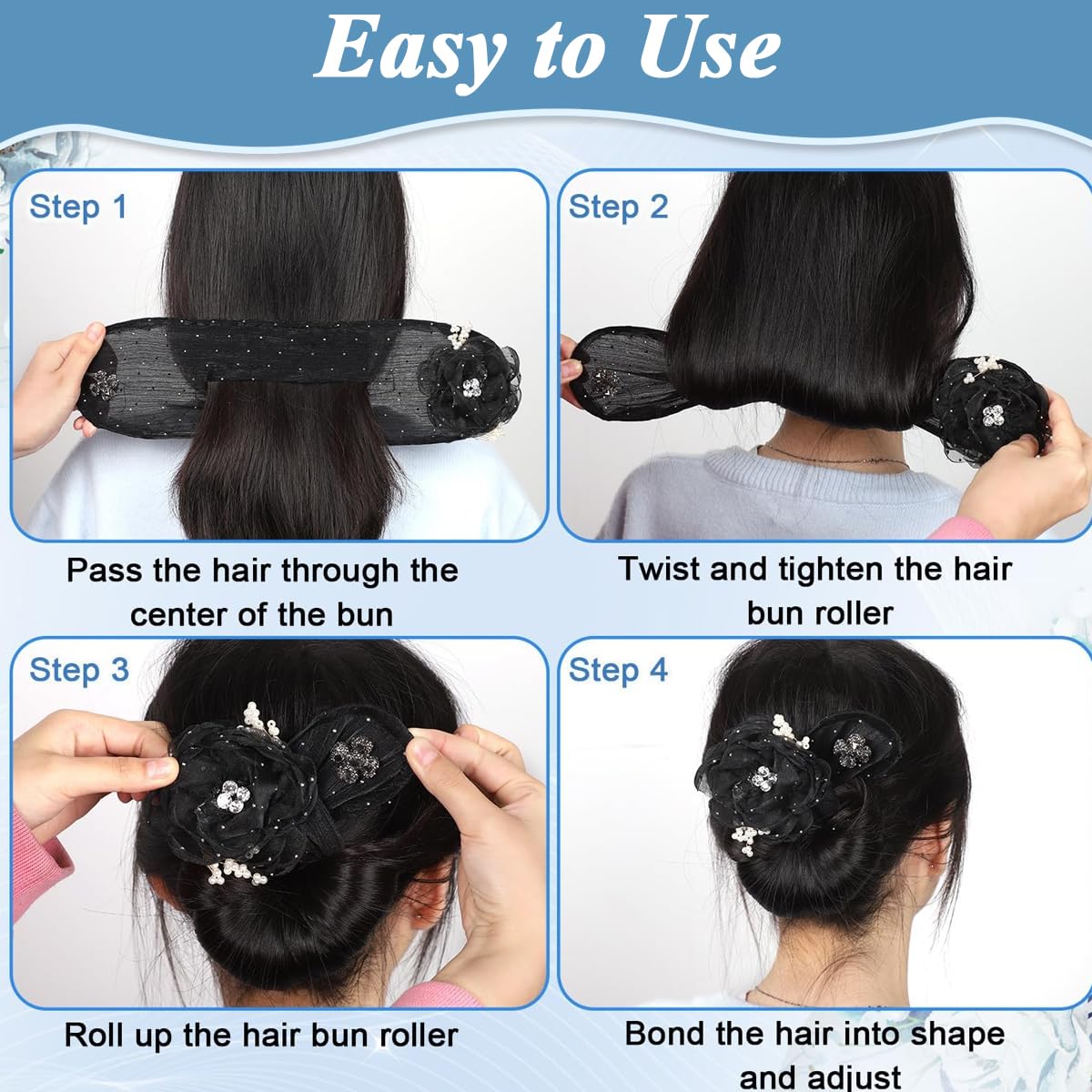 Venzina Magic Hair Bun Maker for Women & Girls - Flawless French Hair Bun Clips with Elegant Floral Pearl Design | Perfect for Weddings, Prom, Mother's Day Gifts & Everyday Hairstyles