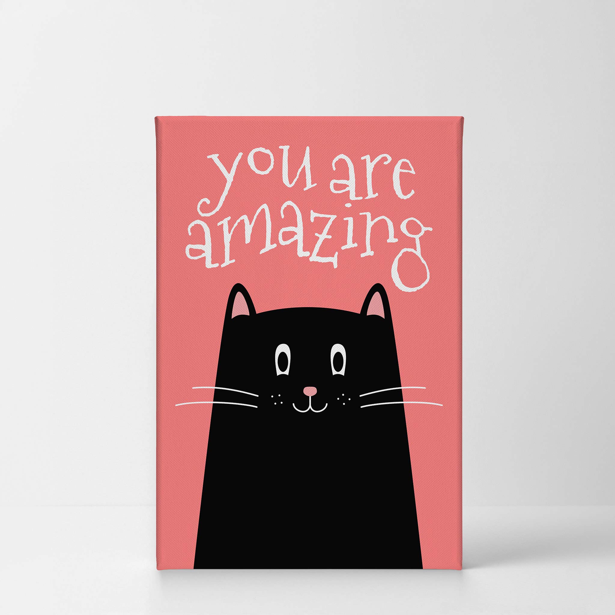 You Are Amazing Quote Cat Wall Art - Pink Canvas Print for Kids Room, Nursery & Baby Room Decor - Ready to Hang 12x8 Inch - Made in USA | Perfect for Birthday Gifts & Bedroom Wall Decoration