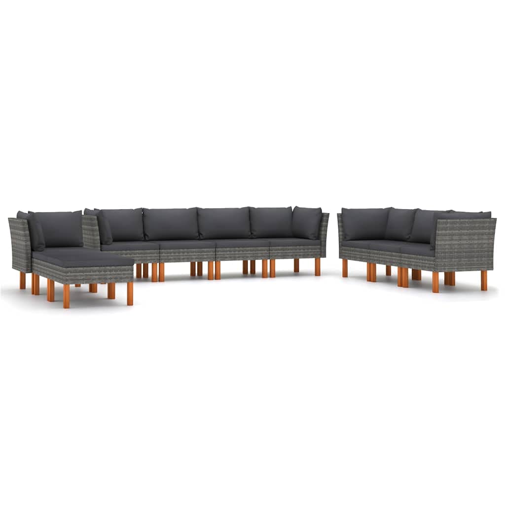 10-Piece Gray Poly Rattan Garden Lounge Set with Cushions - Outdoor Patio Furniture Sectional Sofa Conversation Set, All-Weather Couch & Ottoman - Perfect for Backyard, Poolside & Terrace Relaxation