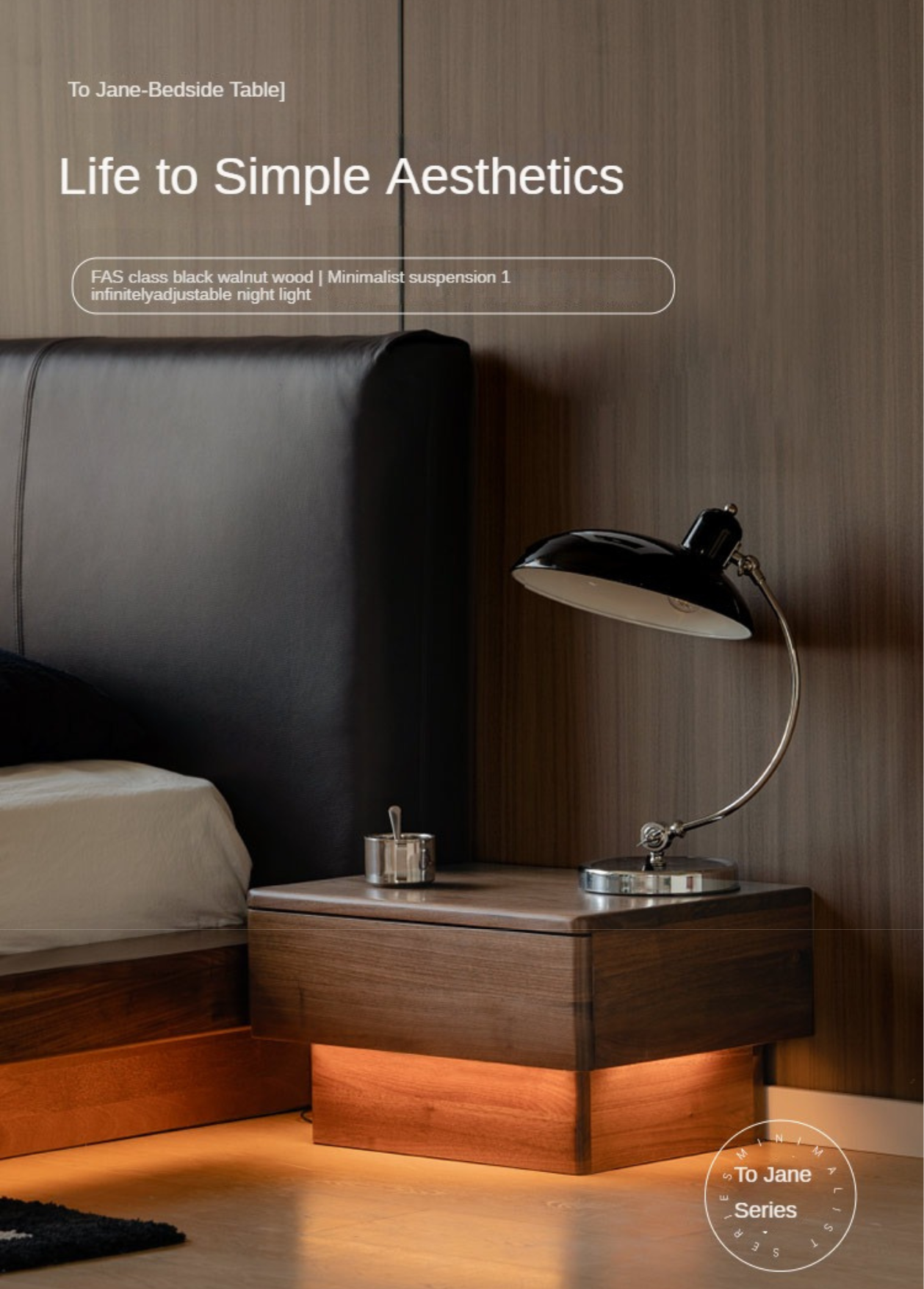 Premium Black Walnut Solid Wood Nightstand with LED Light Drawer - Stylish Bedside Table for Bedroom, Living Room, or Guest Room
