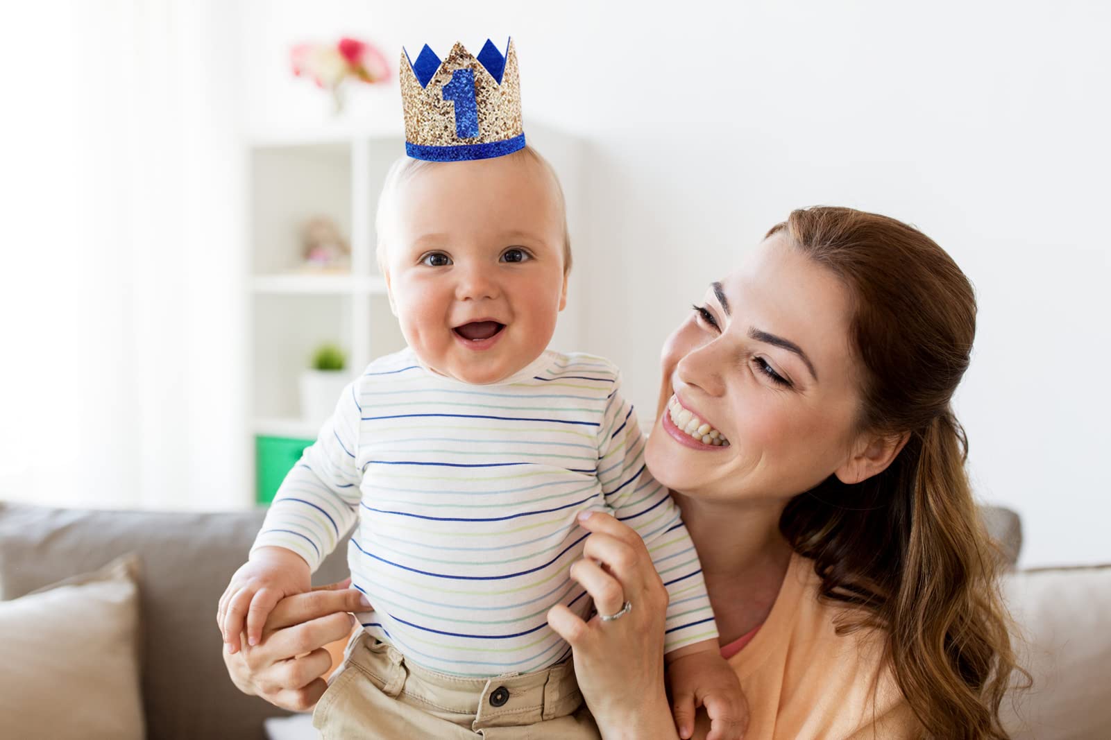 1st Birthday Hat for Baby Boy - Gold Crown Headband with 