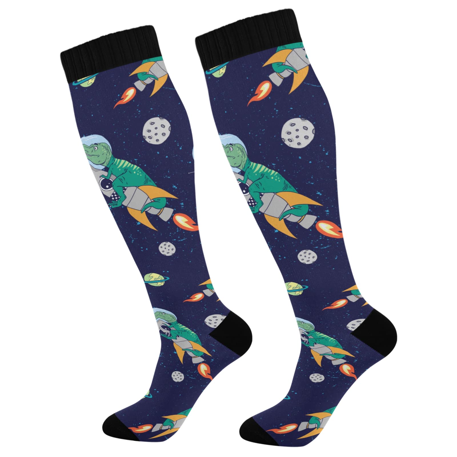 Fisyme Dinosaur Socks for Women & Men - Warm Comfort Athletic Crew Socks for Running, Hiking, Cycling - Compression Socks for Sports & Casual Wear - Perfect Gift for Dino Lovers