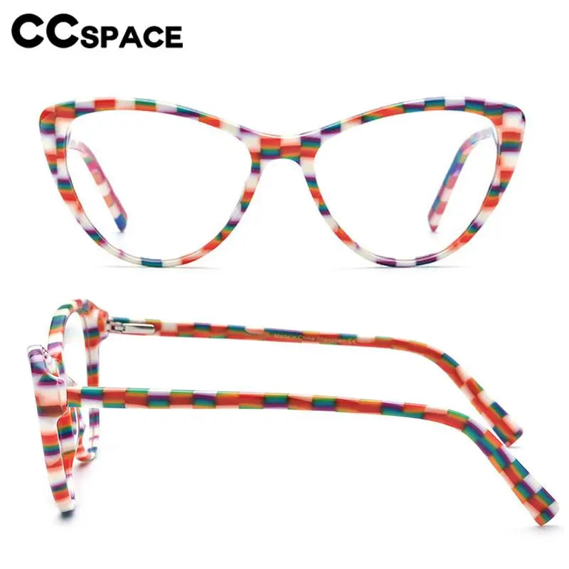 CCspace Unisex Full Rim Cat Eye Acetate Eyeglasses Frame 56917 - Trendy Retro Style for Women & Men - Perfect for Office, Reading, Fashion Accessory