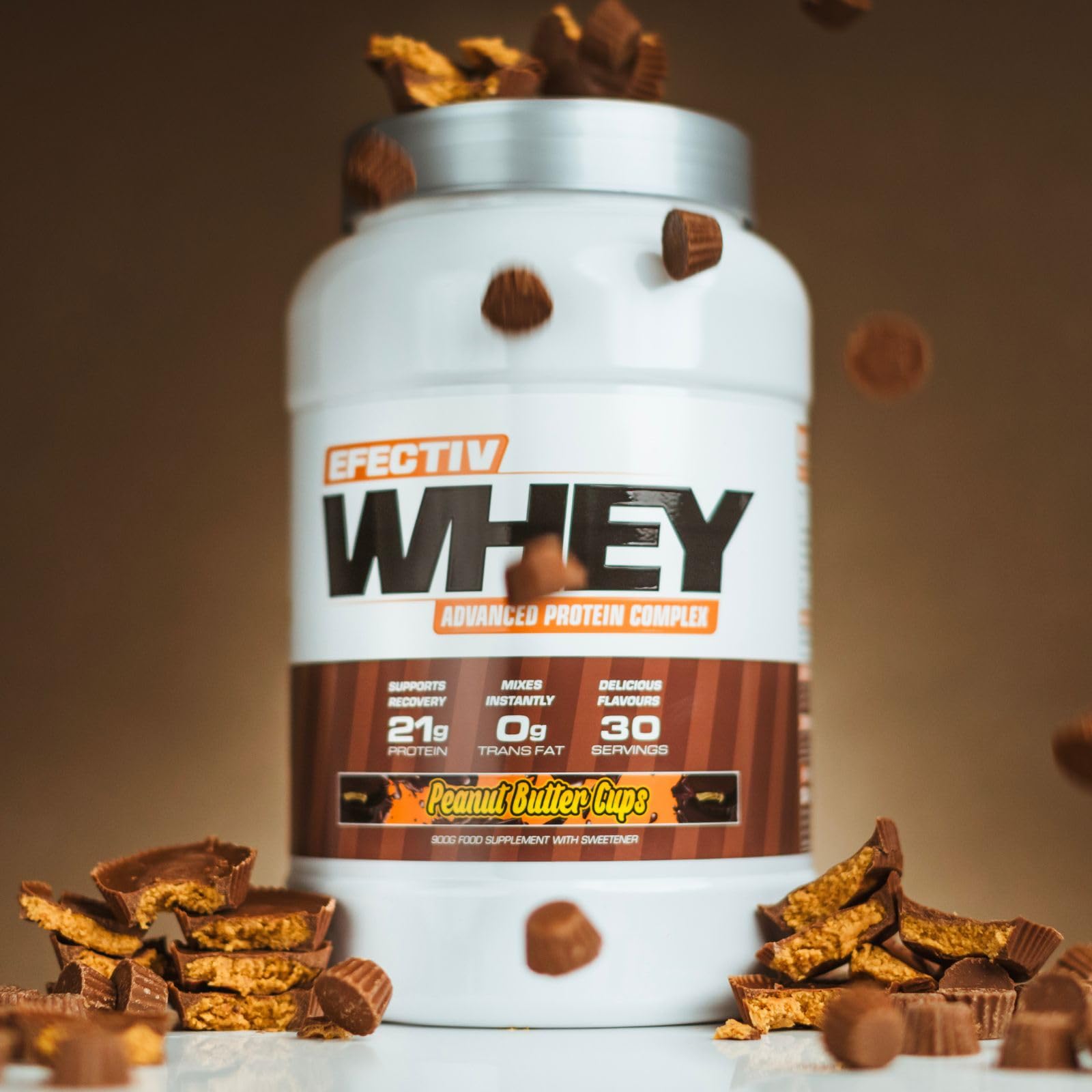 Efectiv Nutrition Whey Protein Powder 900g - Peanut Butter Cup Flavor for Muscle Recovery & Workout Supplement | Post-Workout Shake & Healthy Snack