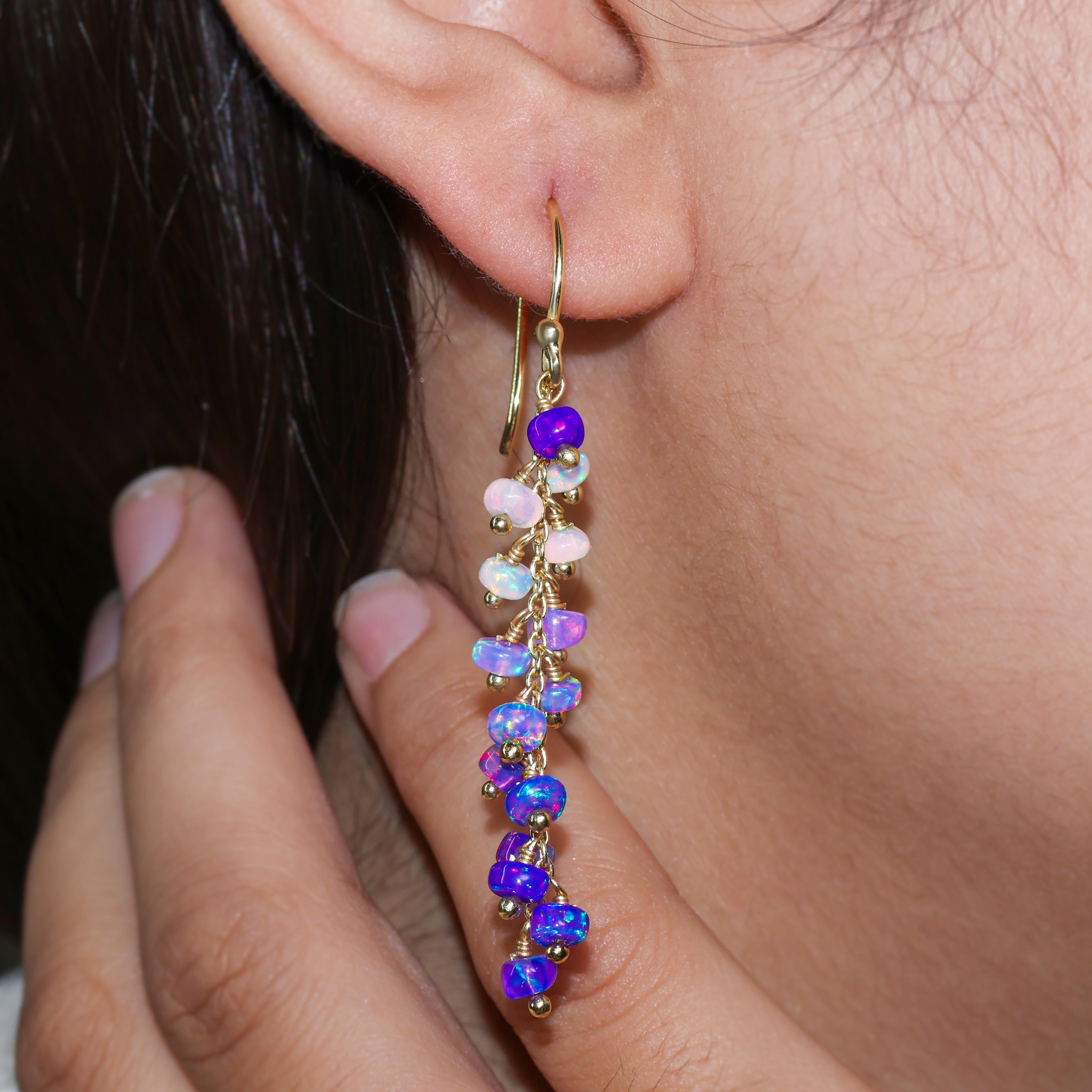 Lavender Opal Beaded Dangle Earrings - Christmas Gift for Women, Handmade Jewelry for Party, Wedding & Holiday Occasions