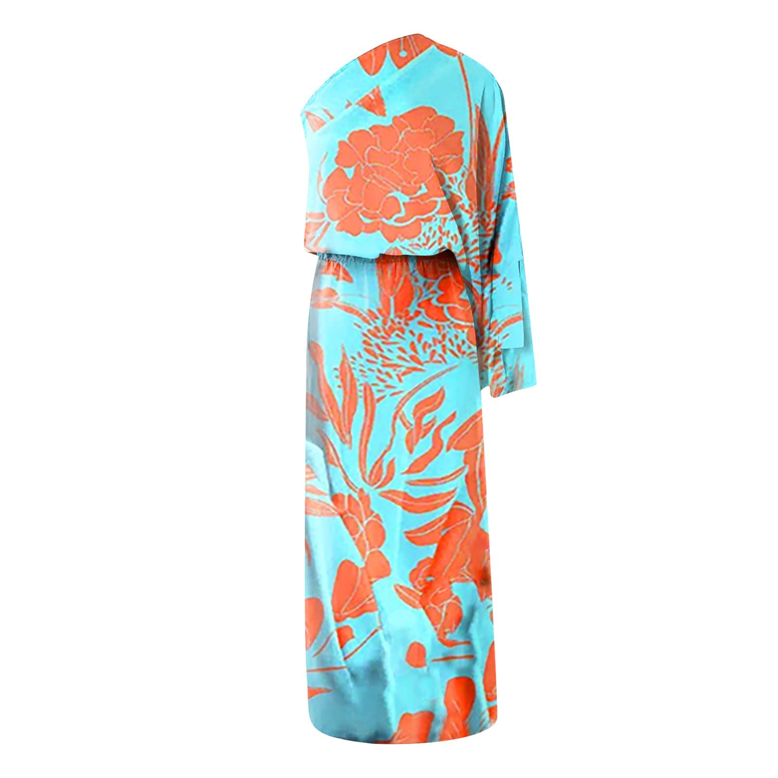 One Shoulder Dresses for Women 2024 - Spring Summer Casual Batwing Sleeve Cocktail Dress with Vintage Graphic Print - Perfect for Parties, Date Nights & Special Occasions