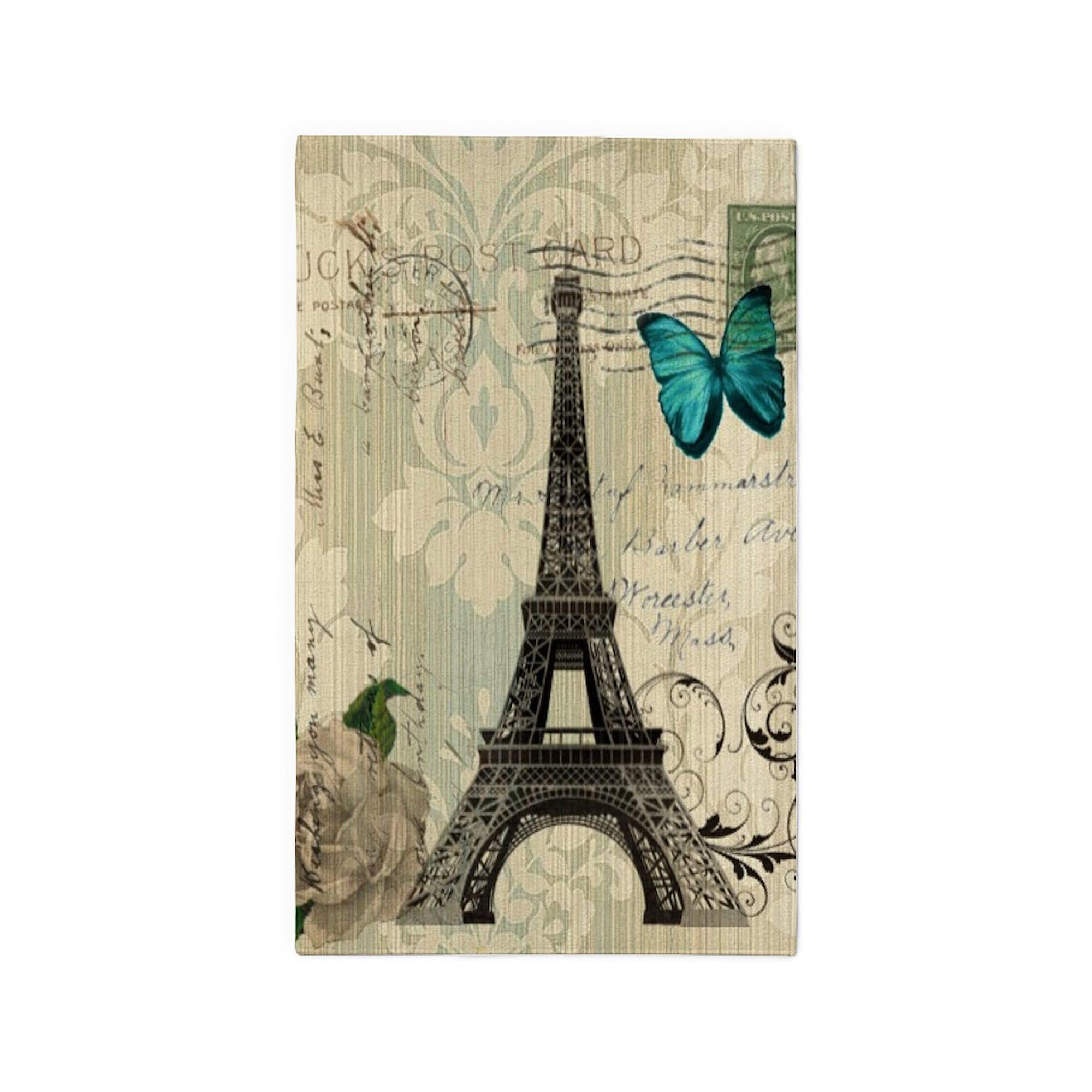 Butterfly Modern Paris Eiffel Tower 3'X5' Area Rug - Non-Slip Decorative Throw Rug for Living Room, Bedroom, Dorm & Office - Soft Fabric Floor Mat for Home Decor