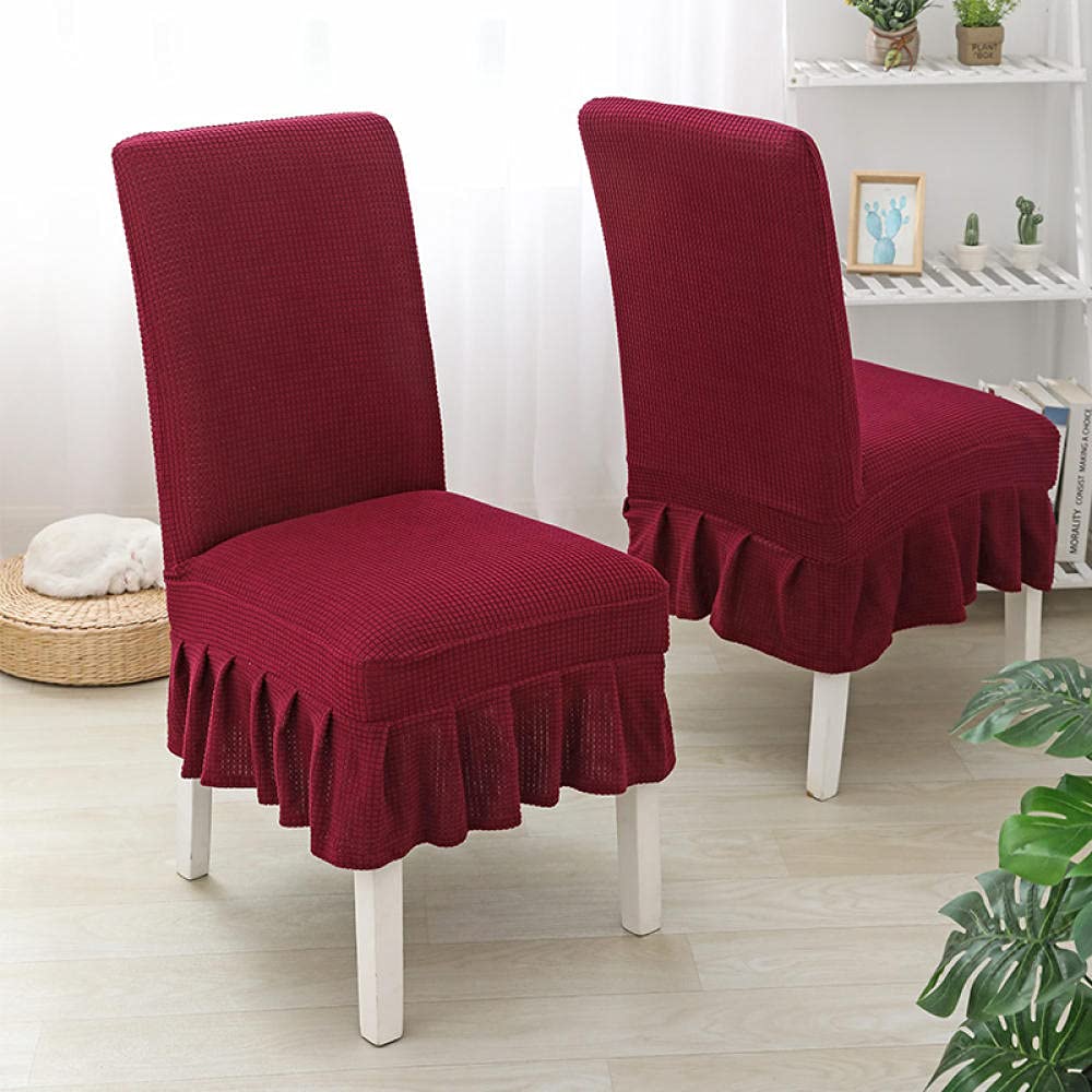 Washable Elastic Dining Chair Covers Set of 6 - Stretchable Fabric Seat Covers in Wine Red for Home, Restaurant & Party Decor