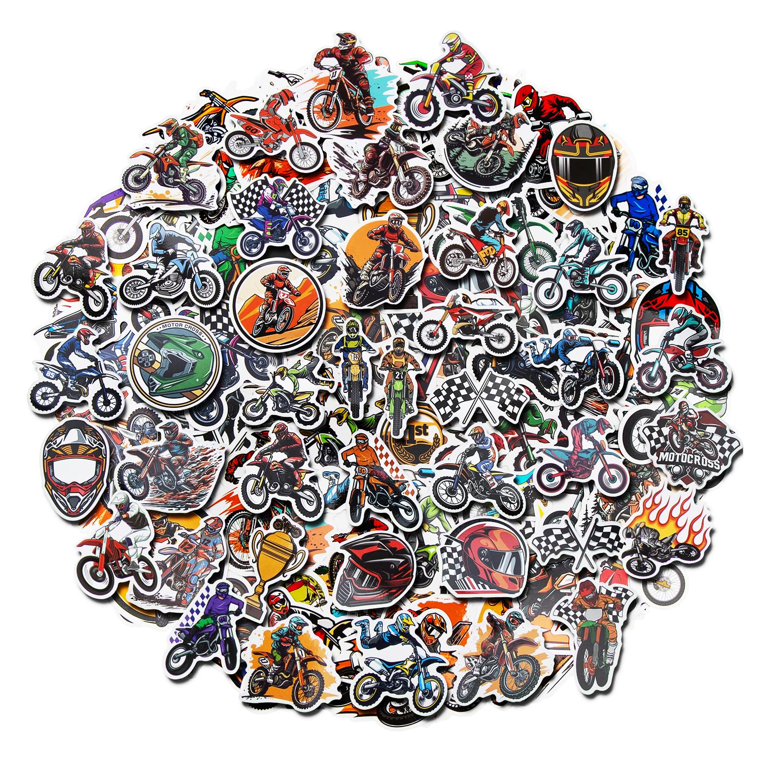 100 Pack Dirt Bike Stickers - High-Quality Motocross Decals for Helmets, Bikes & Gear - Perfect for Birthday Party Favors, DIY Decorations & Motorcycle Enthusiast Gifts