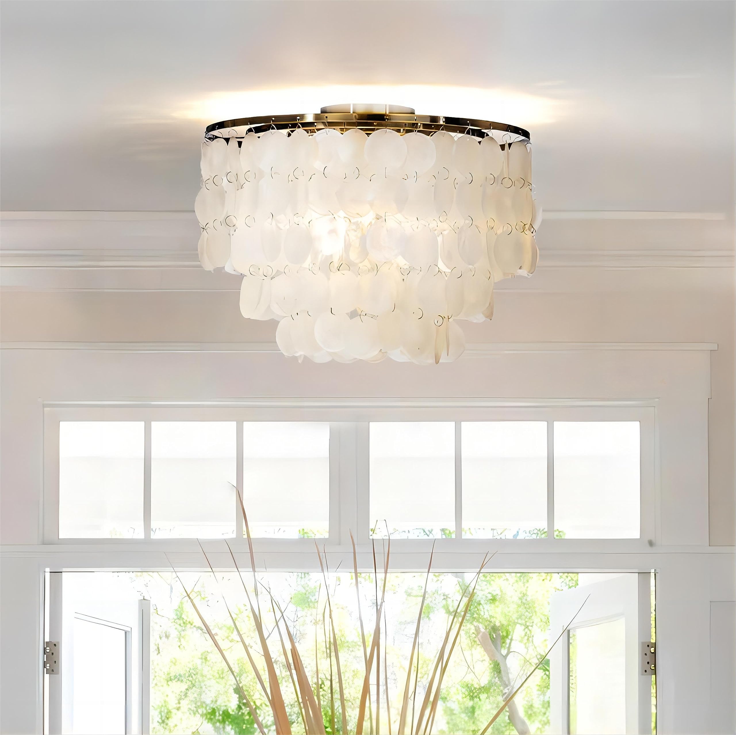 Coastal Natural Capiz Shell Tiered Flush Mount Ceiling Light - 18