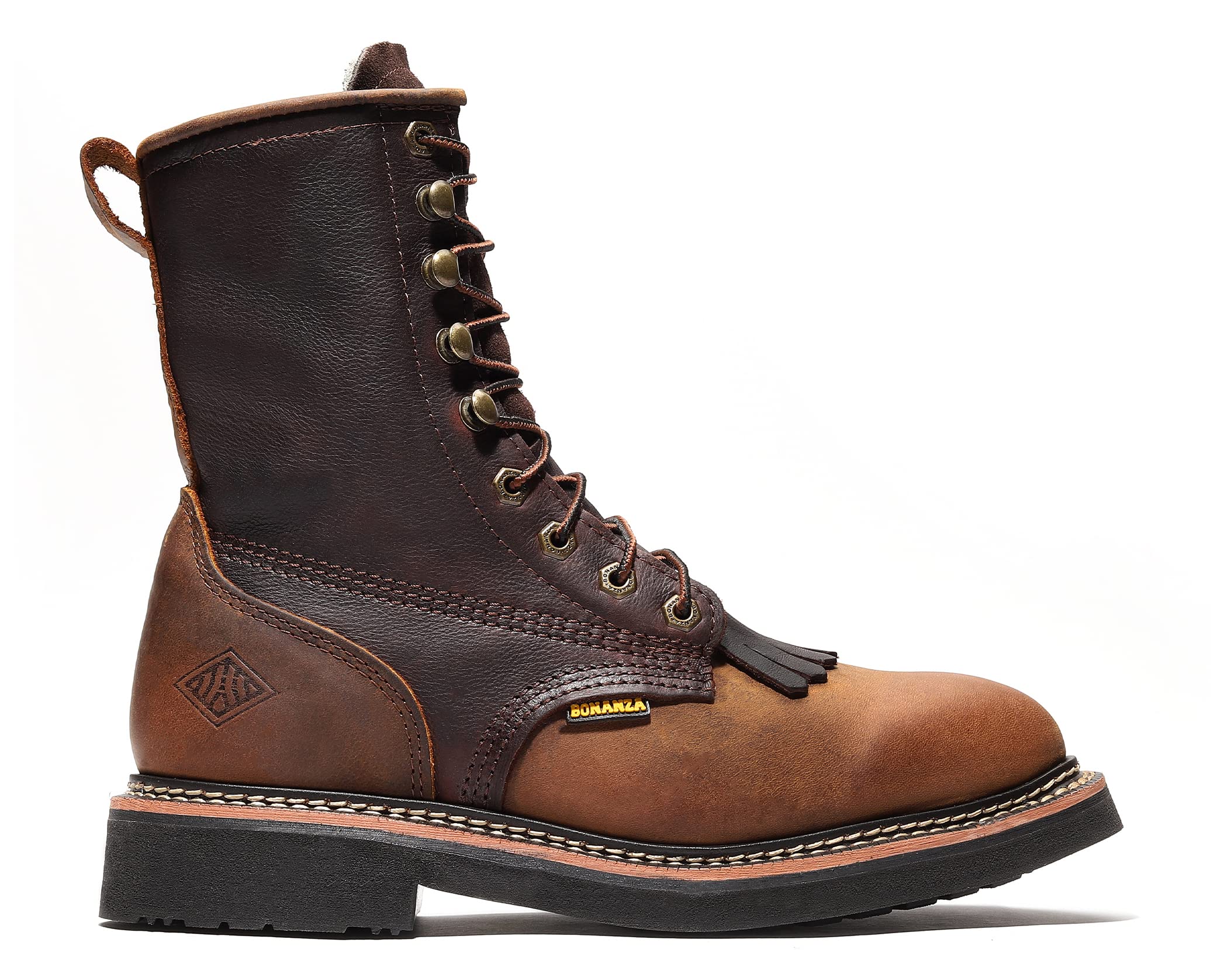 Men's Bonanza Boondocks 8-Inch Lace-Up Work Boots - Premium Leather Non-Safety Toe, Oil & Abrasion Resistant PU Outsole - Ideal for Construction, Landscaping & Outdoor Work