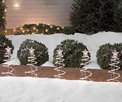 NTD 5-Pack 18-Inch Christmas Spiral Tree Pathway Markers with 125 LED Lights - Outdoor Holiday Decor for Driveway, Walkway, and Garden - Plug-In