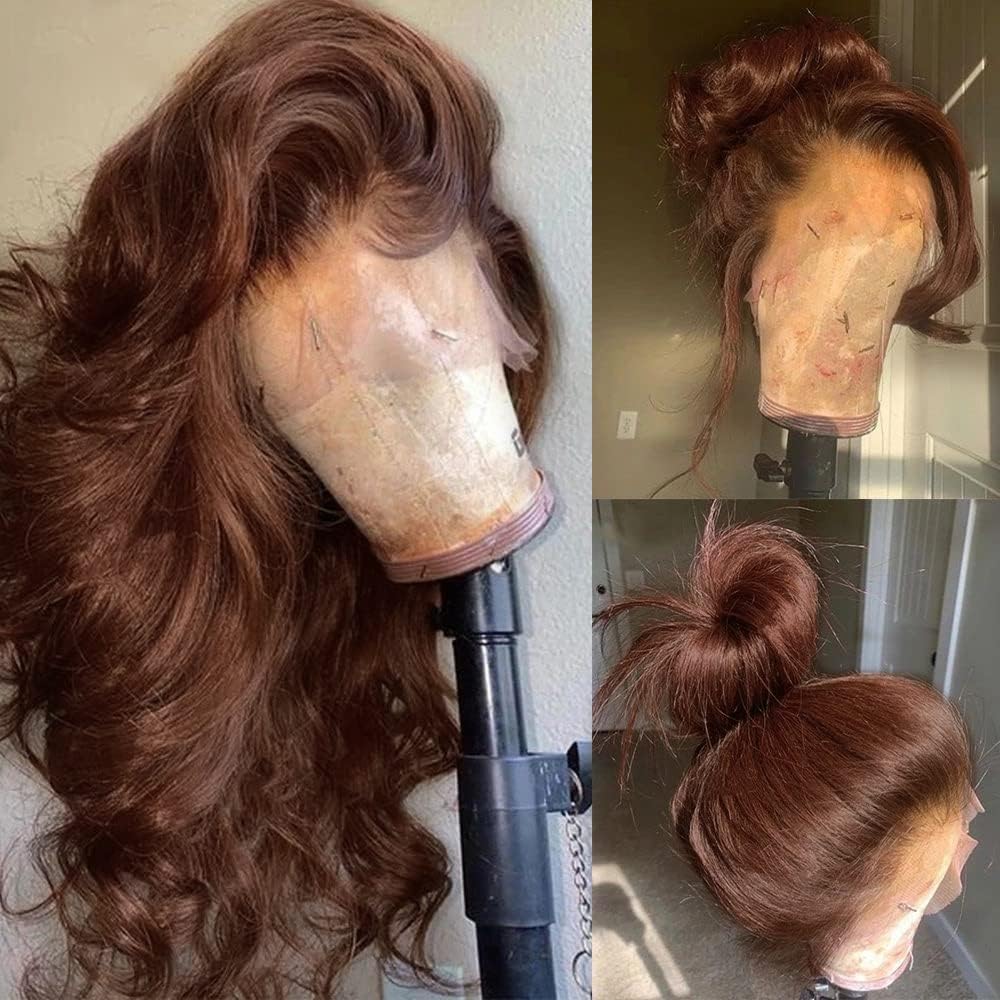Chocolate Brown 13x4 Lace Front Wig Human Hair - 180% Density Body Wave Glueless Wig with Pre Plucked Hairline & Baby Hair - 34 Inch Long for Women | Perfect for Daily Wear, Parties, Cosplay & Special Occasions