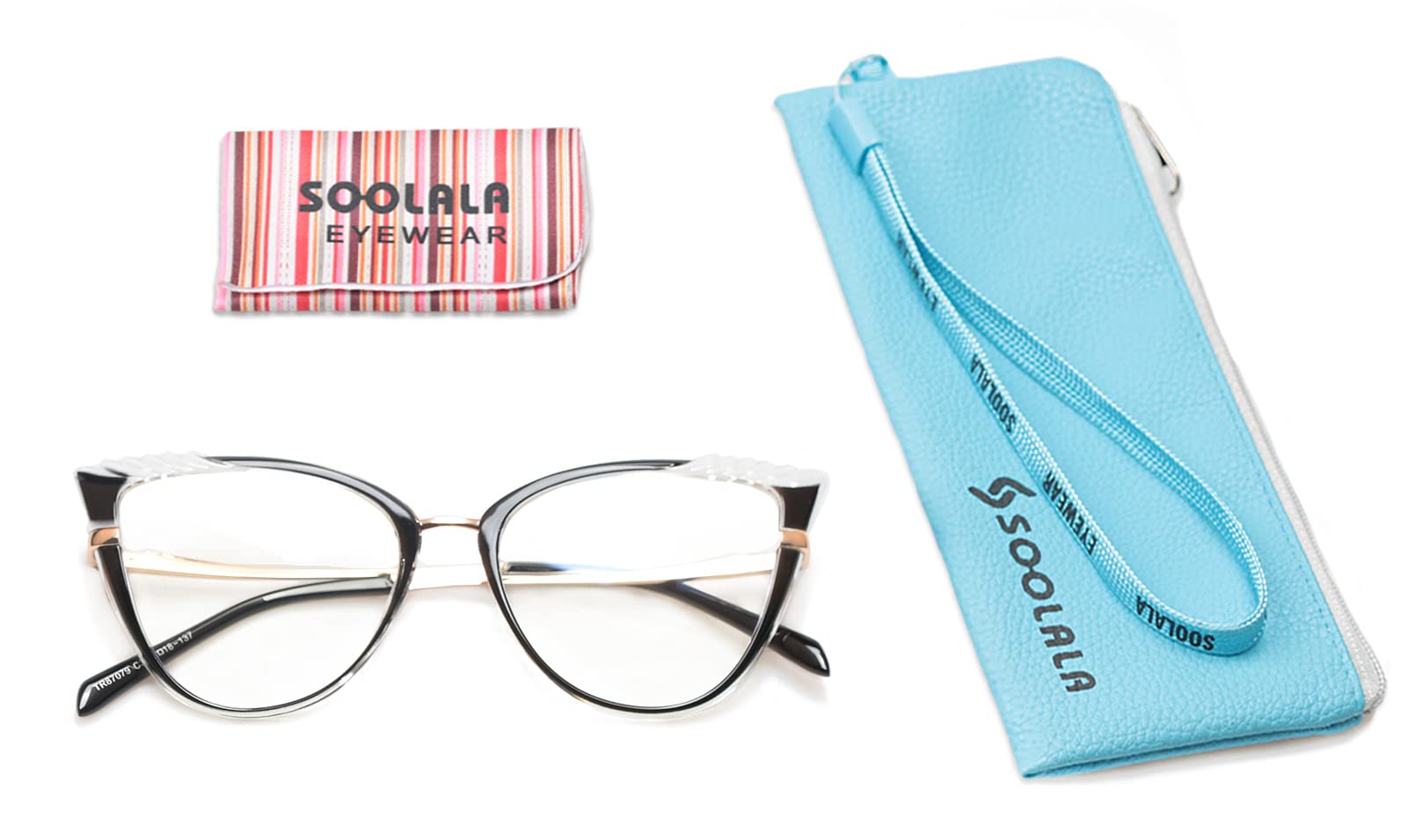 SOOLALA Women's Blue Light Blocking Glasses TR90 Lightweight Spring Hinged Cat Eye Reading Glasses for Computer Work & Reading