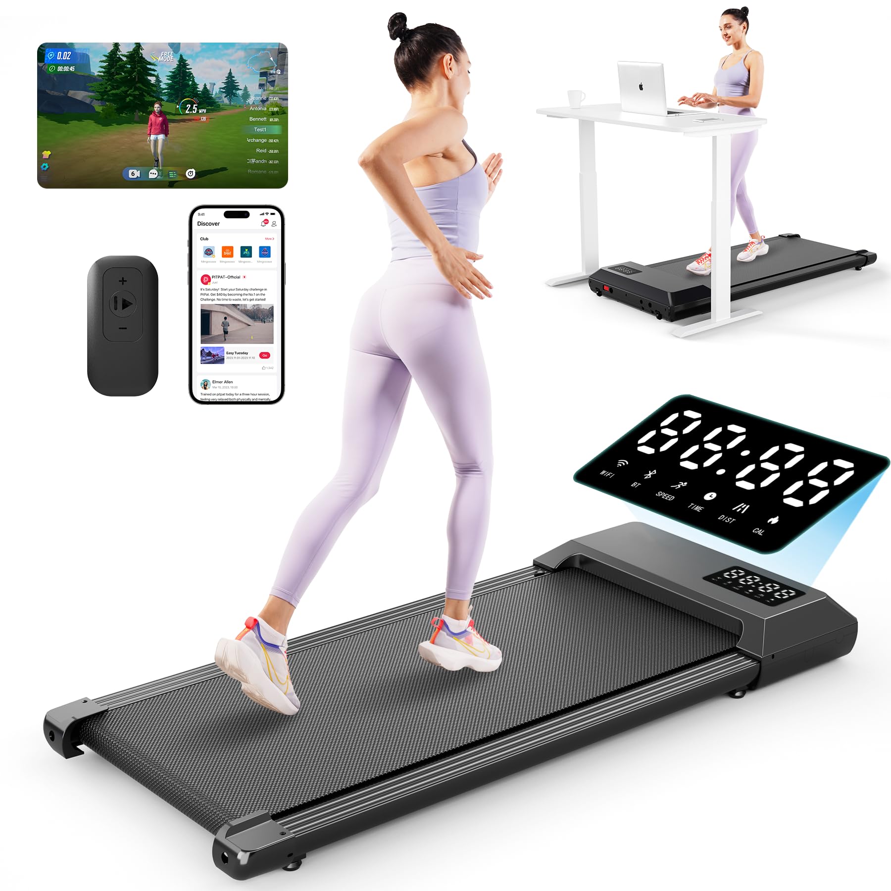 Under Desk Treadmill for Home & Office - Portable Walking Pad with APP & Remote Control, 3-in-1 Compact Jogging Machine for Small Spaces (300 lbs Capacity) - Perfect for Workouts While Working from Home or Watching TV