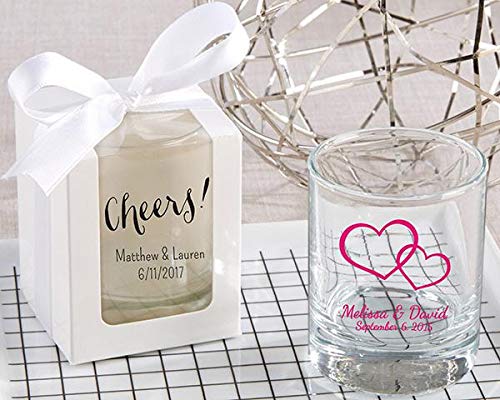 Kate Aspen Personalized 2 oz. Shot Glass & Votive Holder Set - 144pcs Gold Drinking Glasses for Wedding Favors, Bridal Shower Party Decor - Custom Text Engraving - Perfect for Cocktail Parties, DIY Wedding Centerpieces & Home Bar Decor