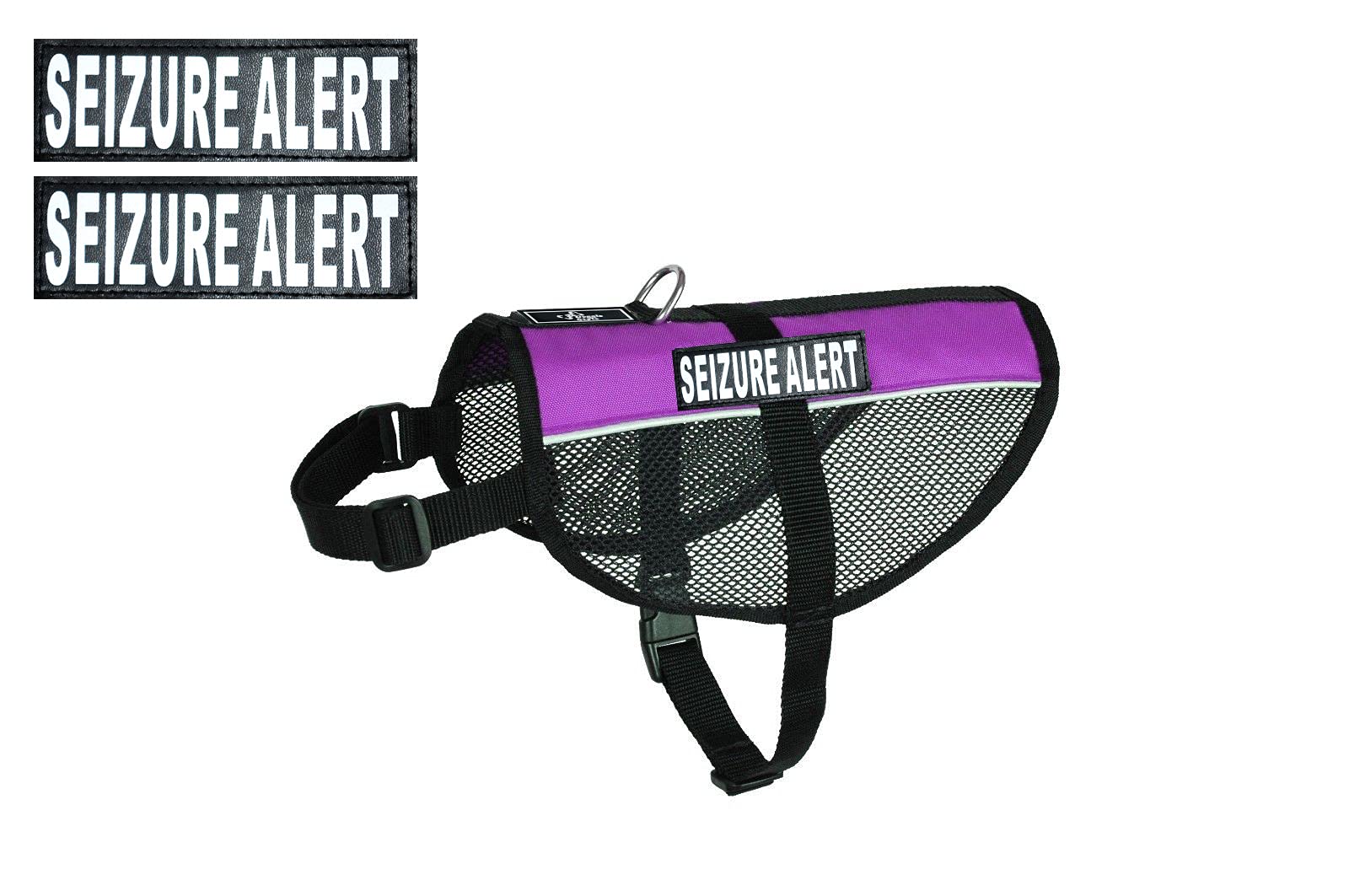 Seizure Alert Service Dog Mesh Vest Harness - Breathable Nylon for Small, Medium & Large Dogs - Includes 2 Reflective Removable Patches (Measure Before Ordering) - Perfect for Epilepsy Assistance & Outdoor Safety