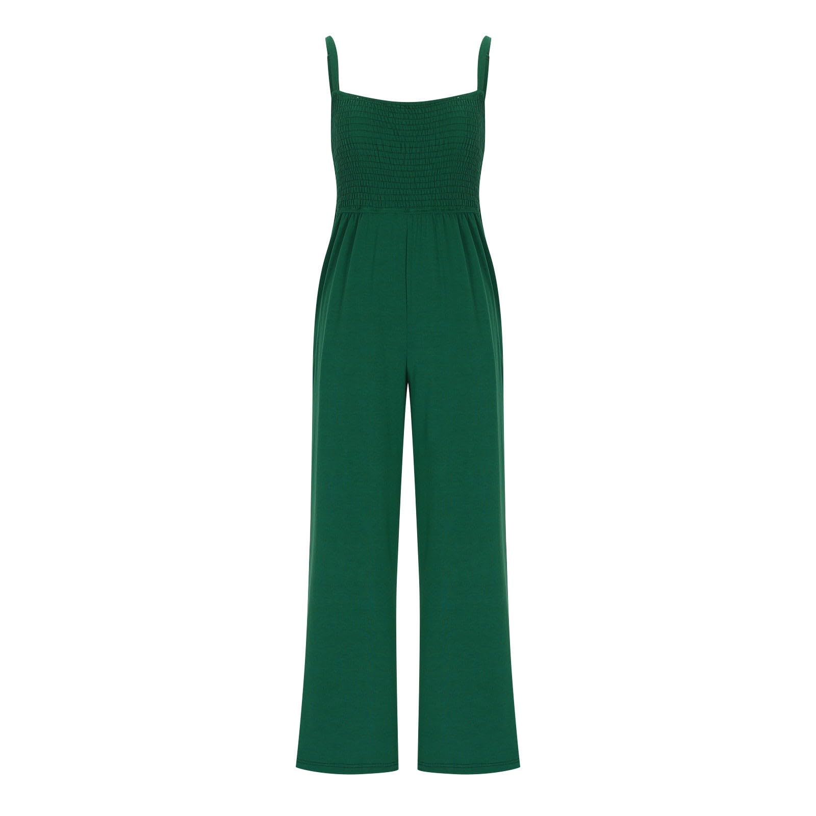 Women's Casual & Dressy Smocked High Waist Wide Leg Jumpsuit Romper with Pockets - Sleeveless Summer Overalls for Work, Travel & Outdoor Activities