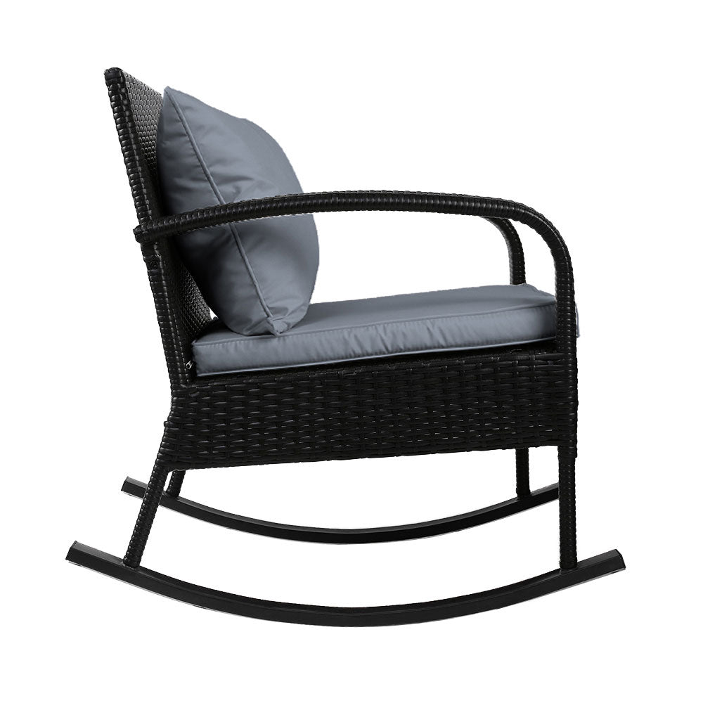 2-Piece Wicker Rocking Chair and Side Table Set - Outdoor Patio Furniture for Relaxing in Garden, Porch or Backyard