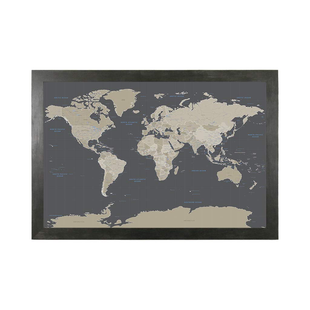 Custom Push Pin Travel Map - Rustic Black Framed World Map Wall Art with 150 Pins | Handmade in USA | 27.5
