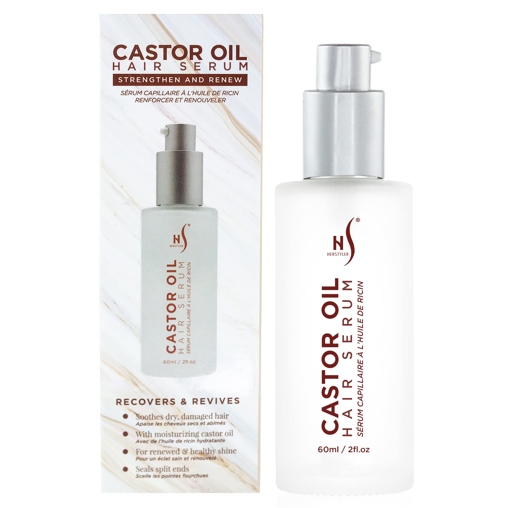 HerStyler Castor Oil Hair Serum for Hair Growth & Shine - Vitamin E Enriched Heat Protectant for Silky, Strong Hair - Perfect for Daily Styling, Heat Tools & Damaged Hair Repair