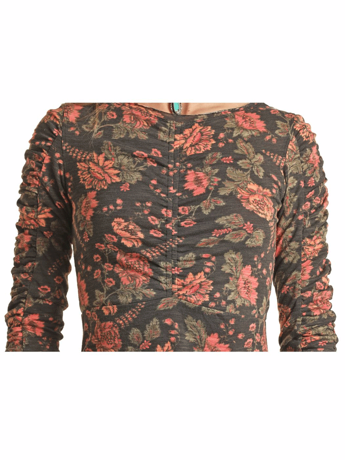 Rock & Roll Denim Womens Ruched Floral Dress Black - Vintage Inspired Party & Cocktail Dress for Evening Events & Date Nights