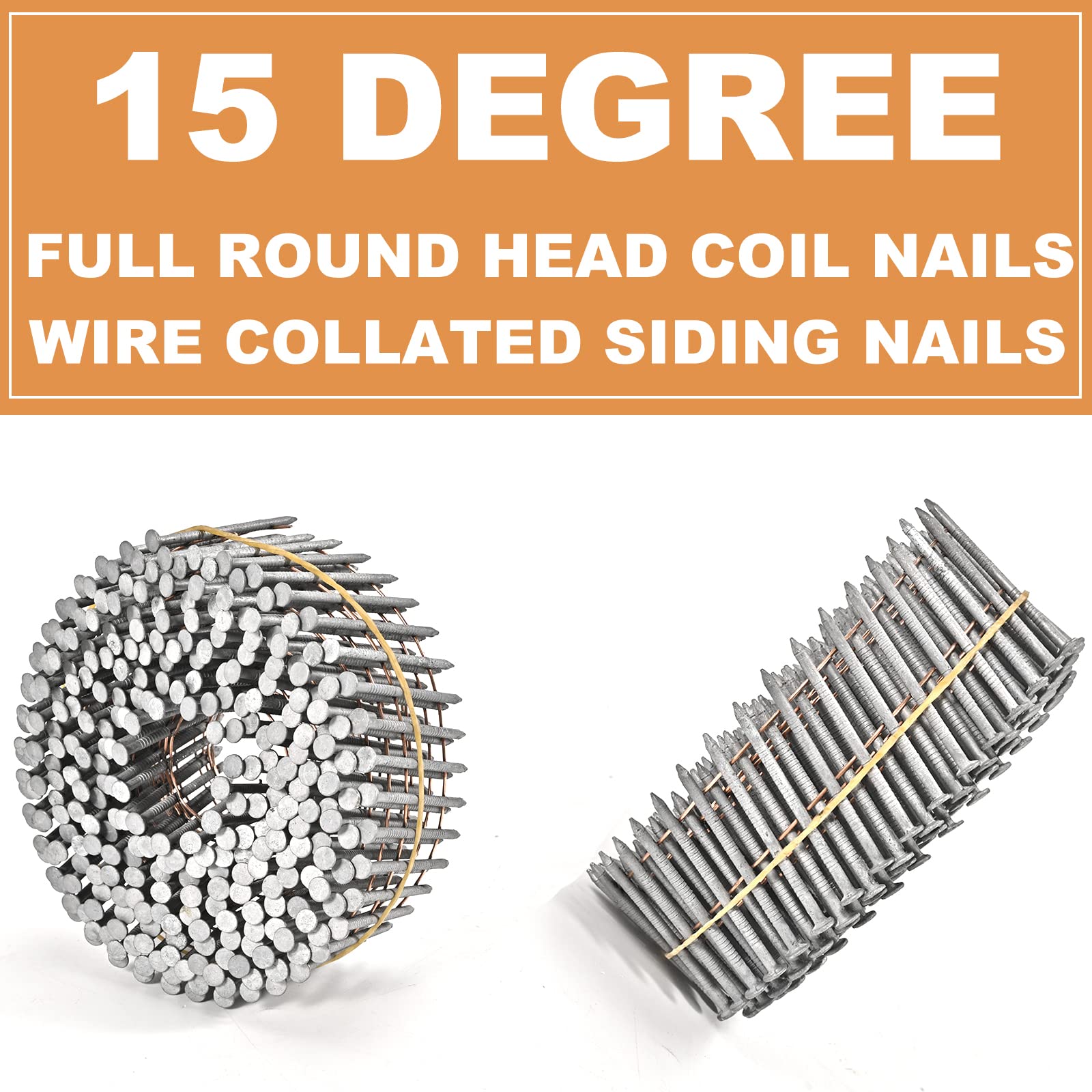 BHTOP 3600 Count 15-Degree 1-1/2 Inch Galvanized Siding Nails - .092 Wire Collated Coil Ring Shank Nails for Siding Nailer | Weather-Resistant Roofing & Exterior Trim Installation | Perfect for Vinyl, Wood, and Fiber Cement Siding Projects