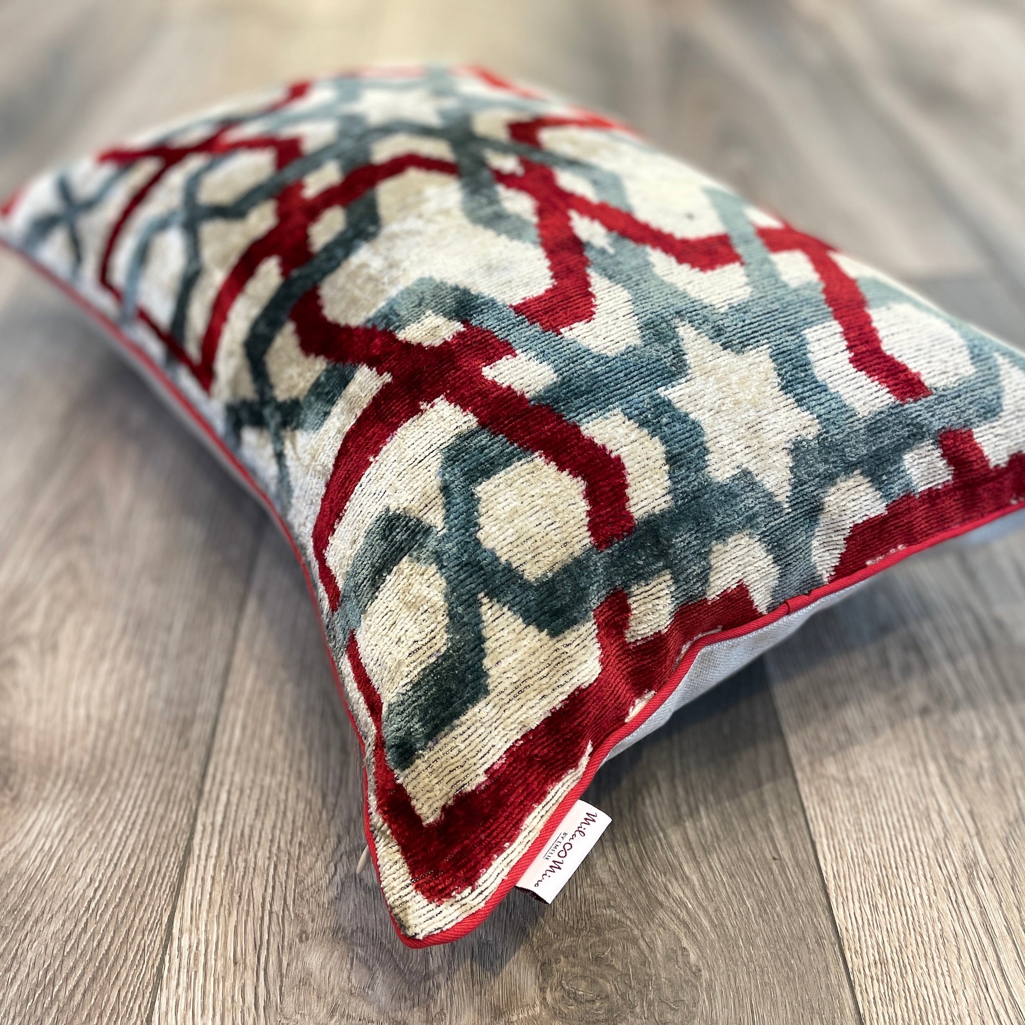 Velvet Ikat Cushion Cover Arabesque Red Decorative Throw Pillow Case - Perfect for Sofa, Bed, Living Room & Home Decor