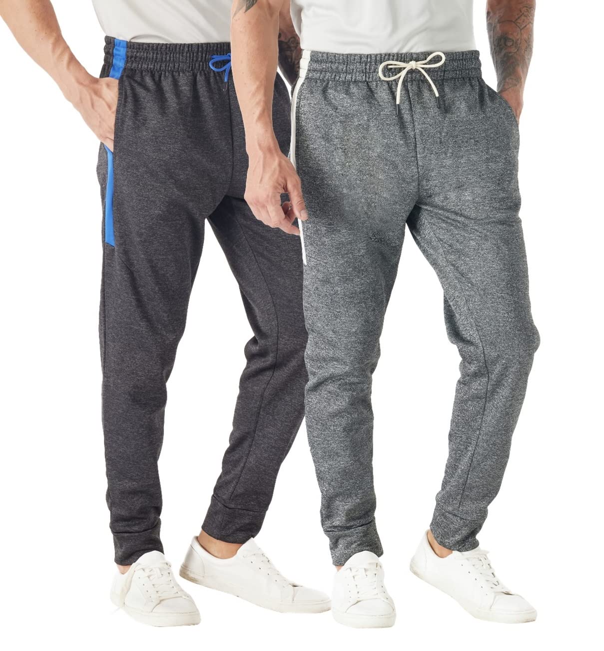 TEX2FIT 2-Pack Men's Fleece Jogger Pants with Side Pockets - Soft Active Running Sweatpants for Workout & Lounge (Black, 2-Piece Set) - Perfect for Gym, Yoga, Travel & Casual Wear