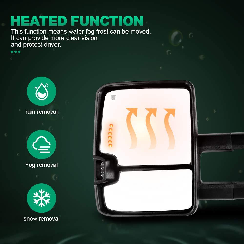 AUTOMUTO Power Heated Towing Mirrors with Turn Signal & Width Light - Compatible with Cadillac Escalade, Chevy, GMC Sierra 1999-2002 (LH Driver & RH Passenger Side) - Perfect for Towing, Camping & Off-Road Adventures
