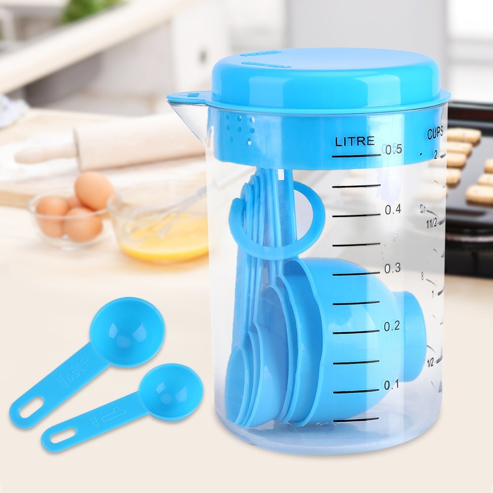 7-Piece Measuring Cups and Spoons Set - 6 Stainless Steel Measuring Spoons & Plastic Measuring Cups for Baking, Cooking, and Kitchen - Perfect for Measuring Dry & Liquid Ingredients