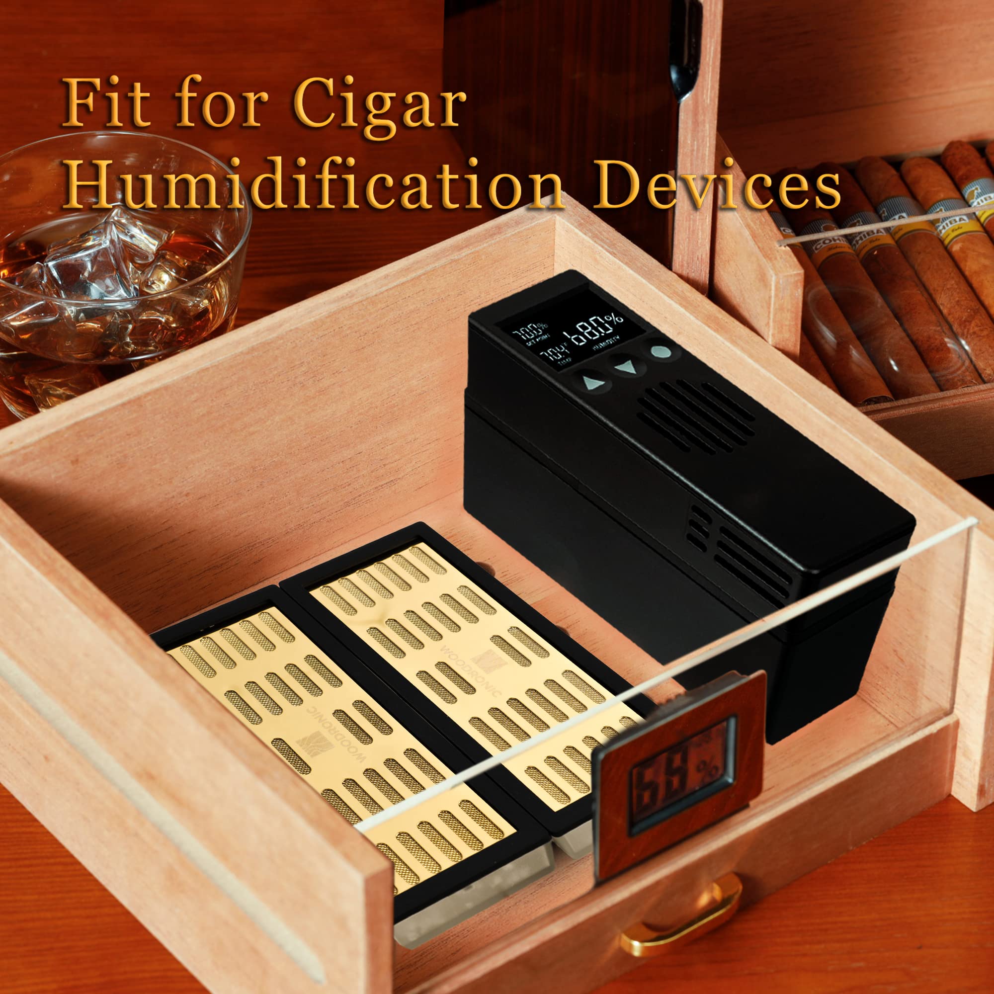 Woodronic 150-Cigar Humidor Cabinet with Digital Hygrometer, 2 Crystal Gel Humidifiers & Spanish Cedar Liner - Magnetic Door, Polished Piano Black Finish - Perfect Desktop Cigar Storage Gift for Dad | Home Office, Man Cave & Luxury Gift Idea
