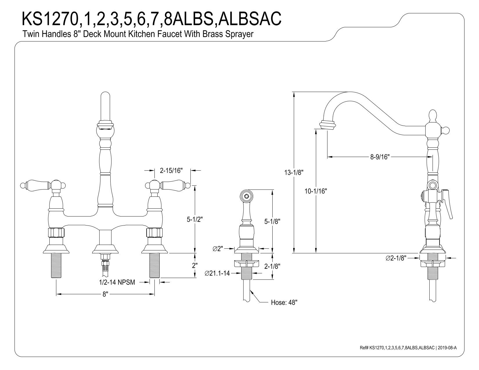 Kingston Brass Elements of Design ES1275ALBS New Orleans 8-Foot Center Kitchen Faucet with Side Sprayer, Oil Rubbed Bronze Finish - Perfect for Modern Farmhouse & Traditional Kitchen Renovations