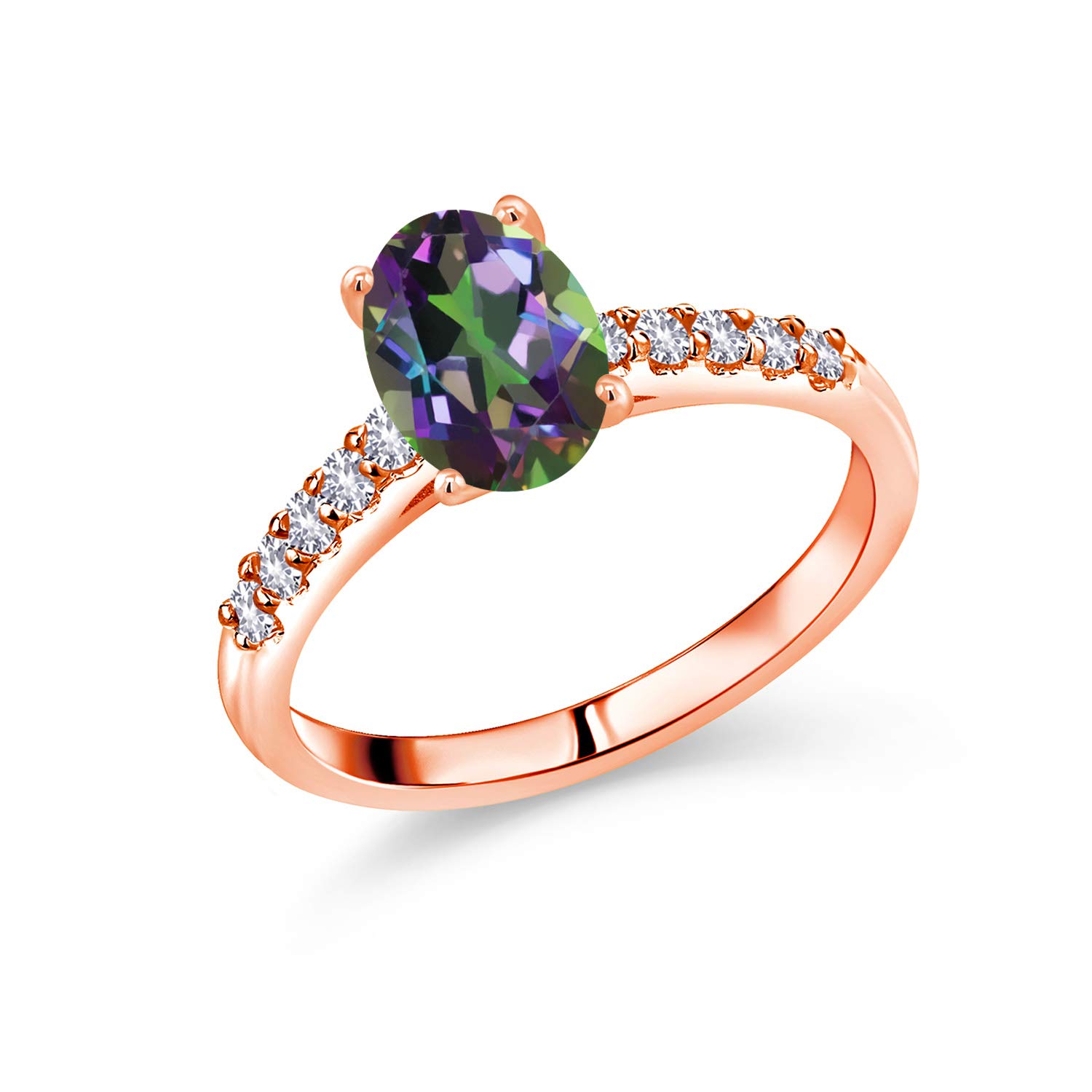 2.70 Ct Oval Green Mystic Topaz & White Created Sapphire 10K Rose Gold Ring for Women | Elegant Gemstone Jewelry for Engagement, Anniversary & Special Occasions