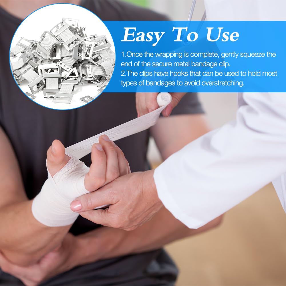 100 Pcs Elastic Bandage Clips - Replacement Fasteners for Gauze & Wraps - Secure Medical Bandages, First Aid Supplies & Sports Support - Ideal for Hospitals, Clinics & Home First Aid Kits