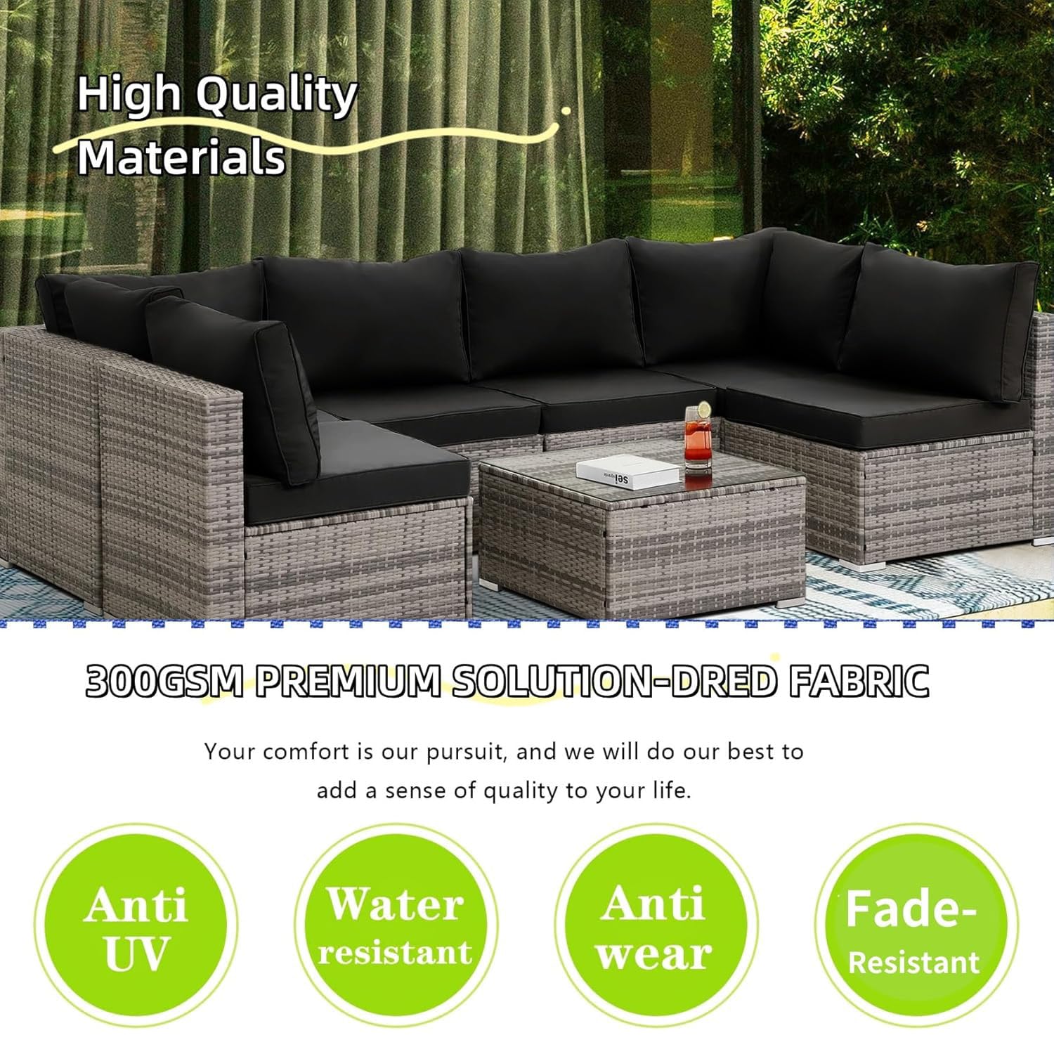 PROHIKER 14 Pack Outdoor Sofa Cushion and Pillow Covers with Zipper - Replacement Covers for 7-Piece Patio Furniture Conversation Set (Black) - Perfect for Backyard, Deck, Garden and Poolside Relaxation