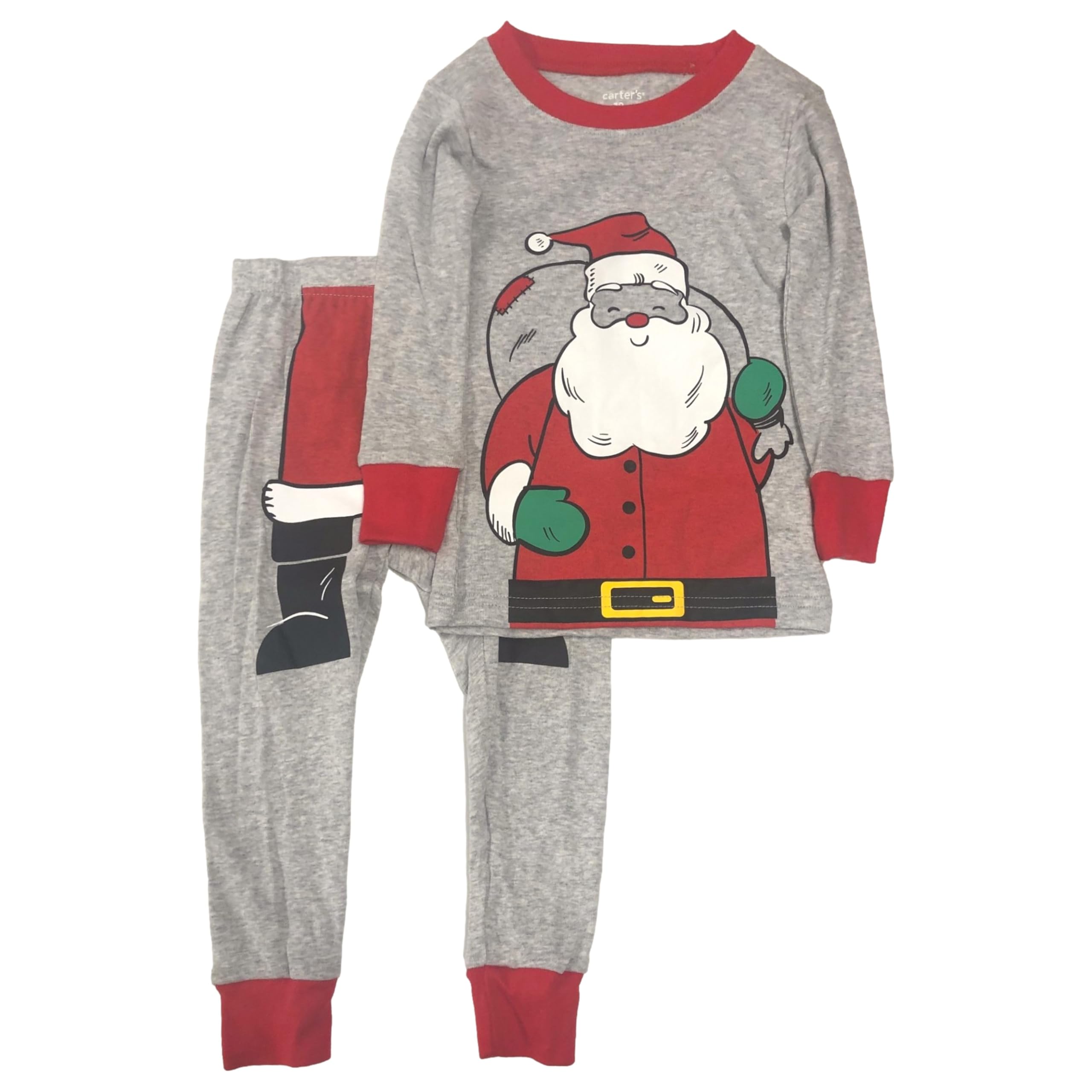Carters Baby Boys' Gray Santa Claus Christmas Pajama Set - Soft Holiday Sleepwear for Infants & Toddlers (0-24 Months) - Perfect for Christmas Eve, Family Photos & Cozy Winter Nights